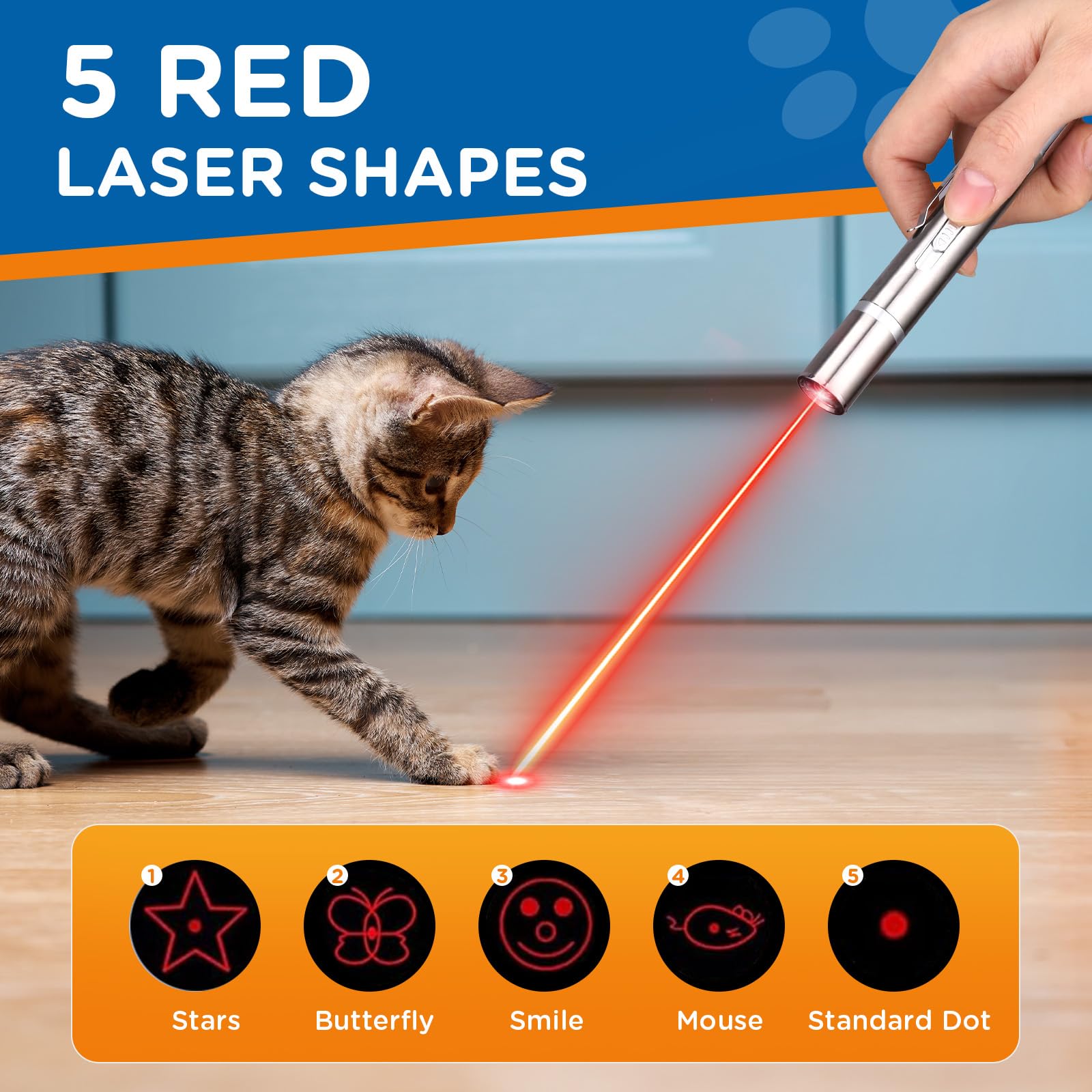 Koackl Kocal Cat Toy Pointer For Indoor, Usb Rechargeable Toy, 3 Light Colors Cat Interactive Toys For Dogs, Cats, Pet Chase Toy