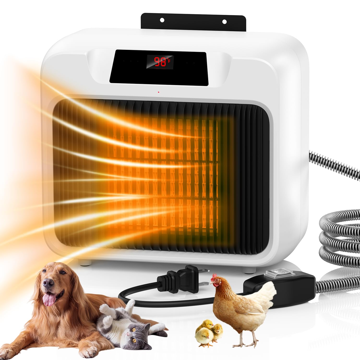 Dog House Heater With Thermostat,Heated Dog House With 6FT Anti Chew Cord and 2 Heating Mode (300/600W), Safe Pet House Heater f