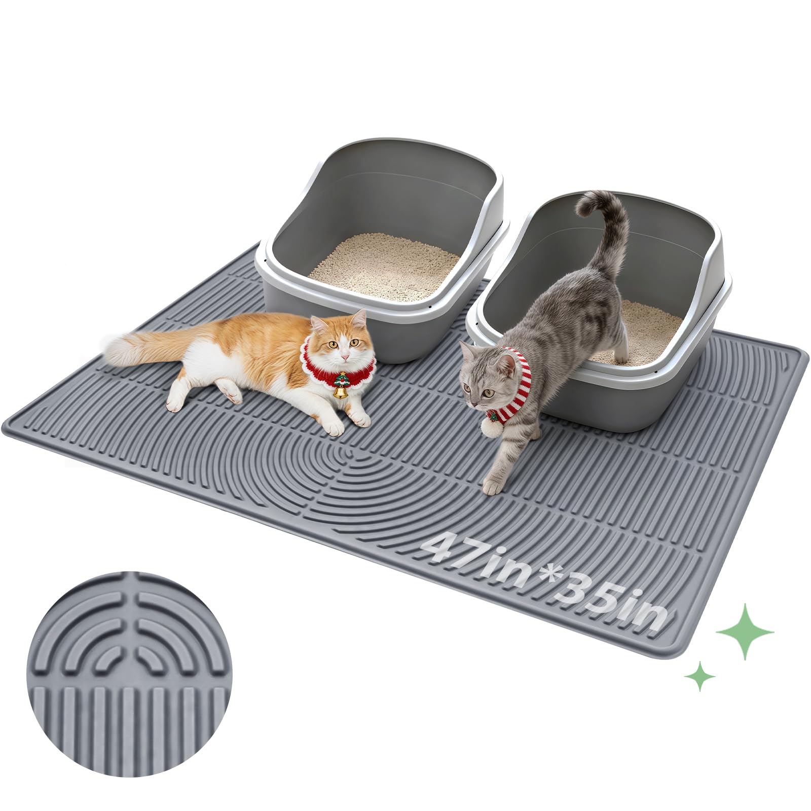 Pawtasy Cat Litter Box Mat,47 x 35 Extra Large Silicone Waterproof Litter Trapping Mat for Scatter Control Soft on Kitty Paws No