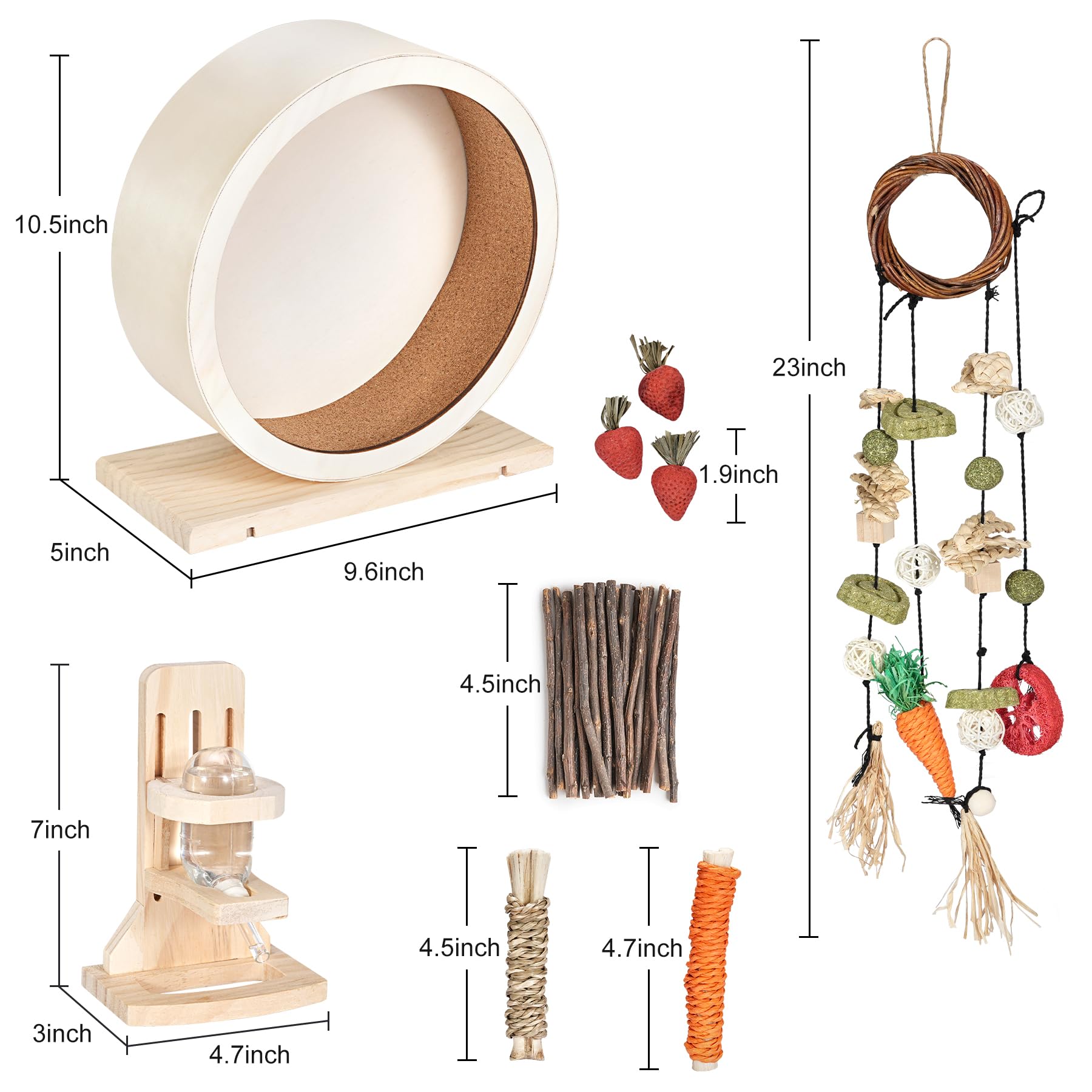 Antiai 9.8 Inch Wooden Hamster Exercise Wheel Set,Silent Wheel Quiet Spinner Hamster Running Wheels,Hamster Water Feeder Accesso