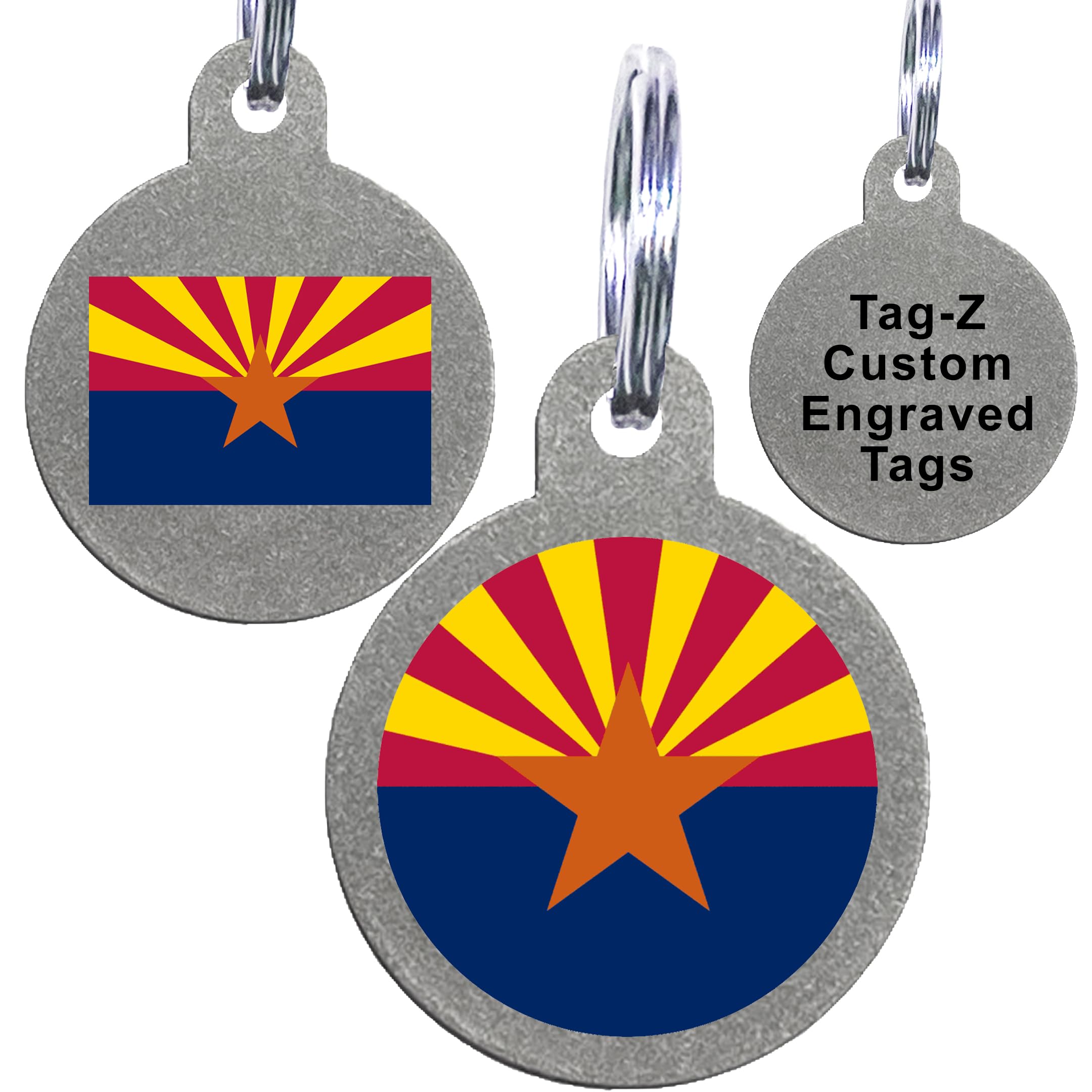 Arizona Flag Pet Id Tags, Custom Printed And Laser Engraved Circle
