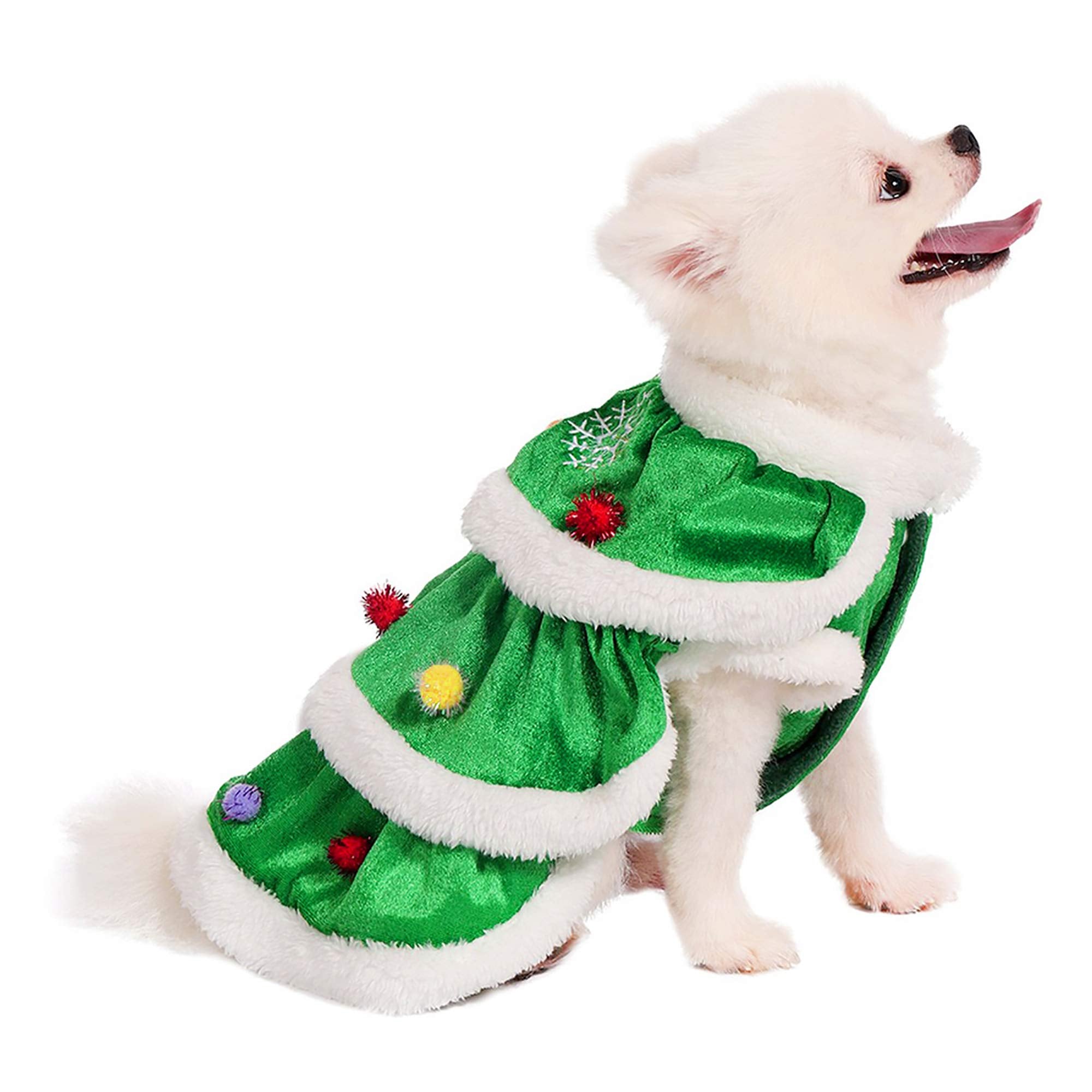 Filhome Dog Christmas Tree Costume, Pet Cat Christmas Dress Winter Fleece Coat Clothes Sweater Puppy Xmas Outfit Apparel