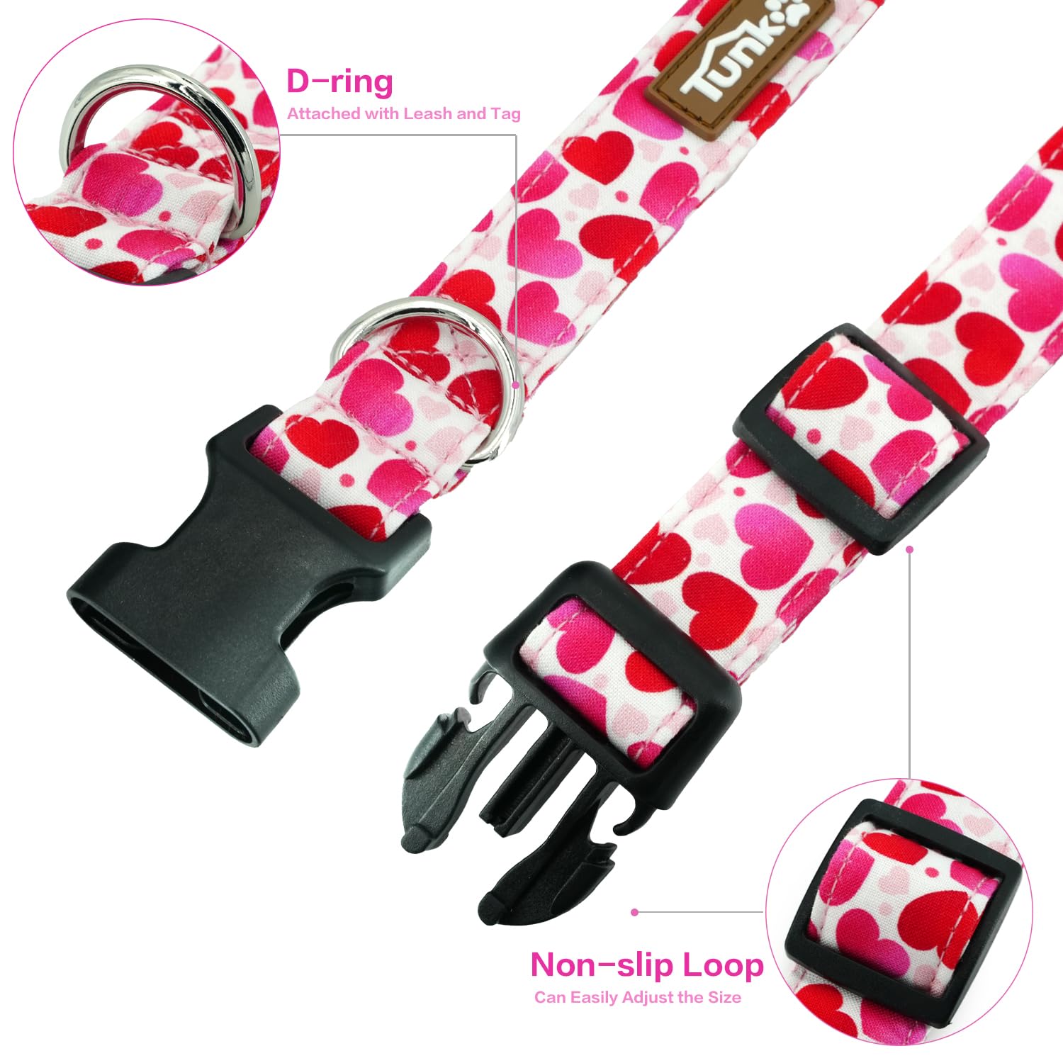 Tunkoo Valentine'S Day Dog Collar, Cute Adjustable Heart Collar For Boy And Girl Dogs, Dog Collar With Strong Plastic Buckle - F
