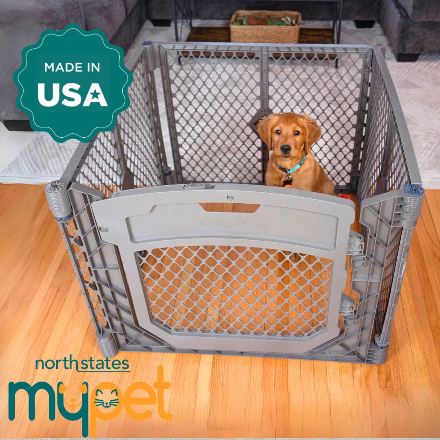 Mypet North States Petyard Plus: 3 Ft. Wide Folding Dog Playpen Indoor Or Outdoor. 4-Panel Freestanding Play Pen Dog Gate Made I