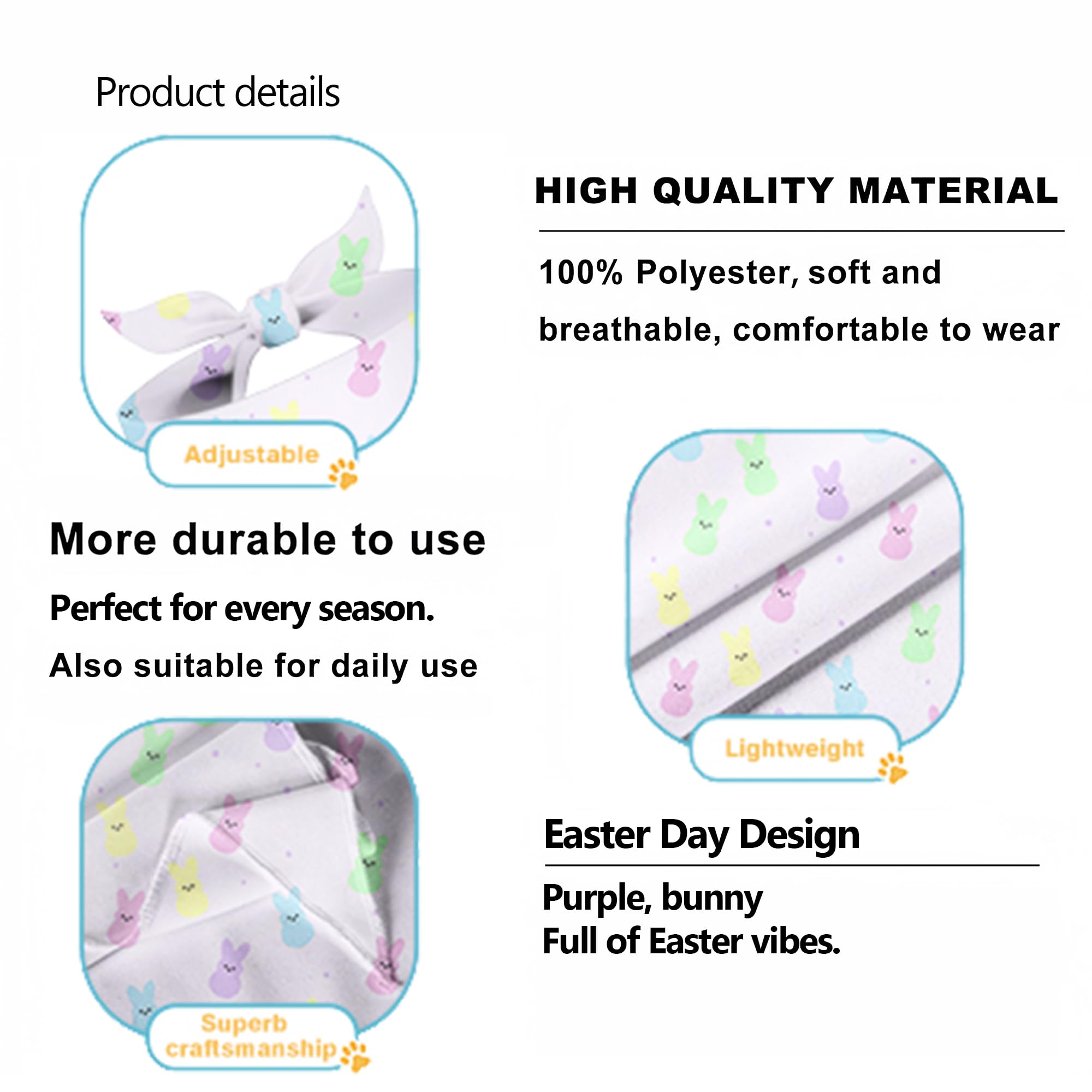 Cute Easter Dog Bandanas 2 Pack, Purple Bunny Dog Scarf, Rabbit Handkerchief Scarves Gifts For Puppy Large Dogs