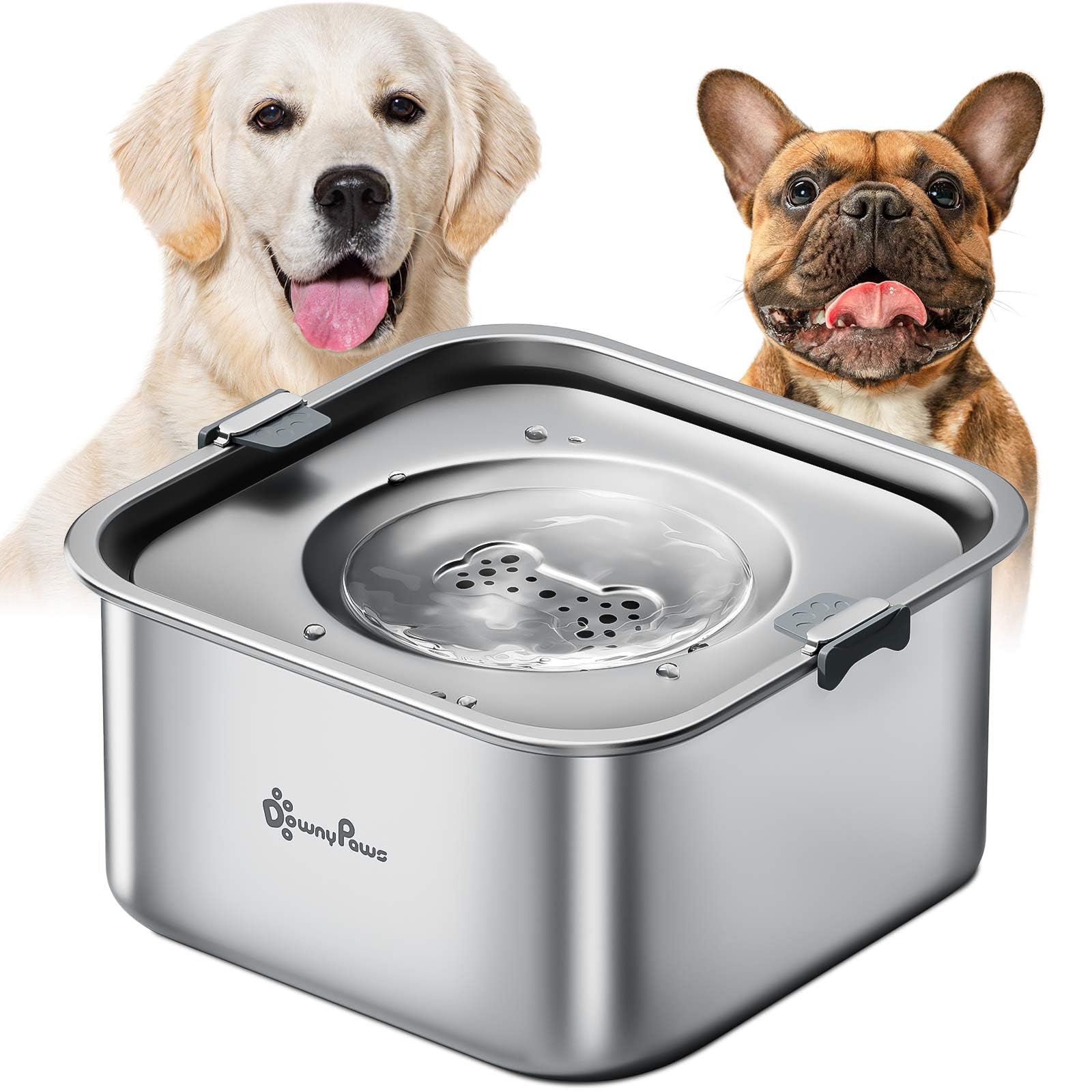 Downypaws No Spill Water Bowl For Dogs,101Oz/3L Stainless Steel Slobber Stopper, No Drip Slow Drinking Dog Water Bowl, No Mess D