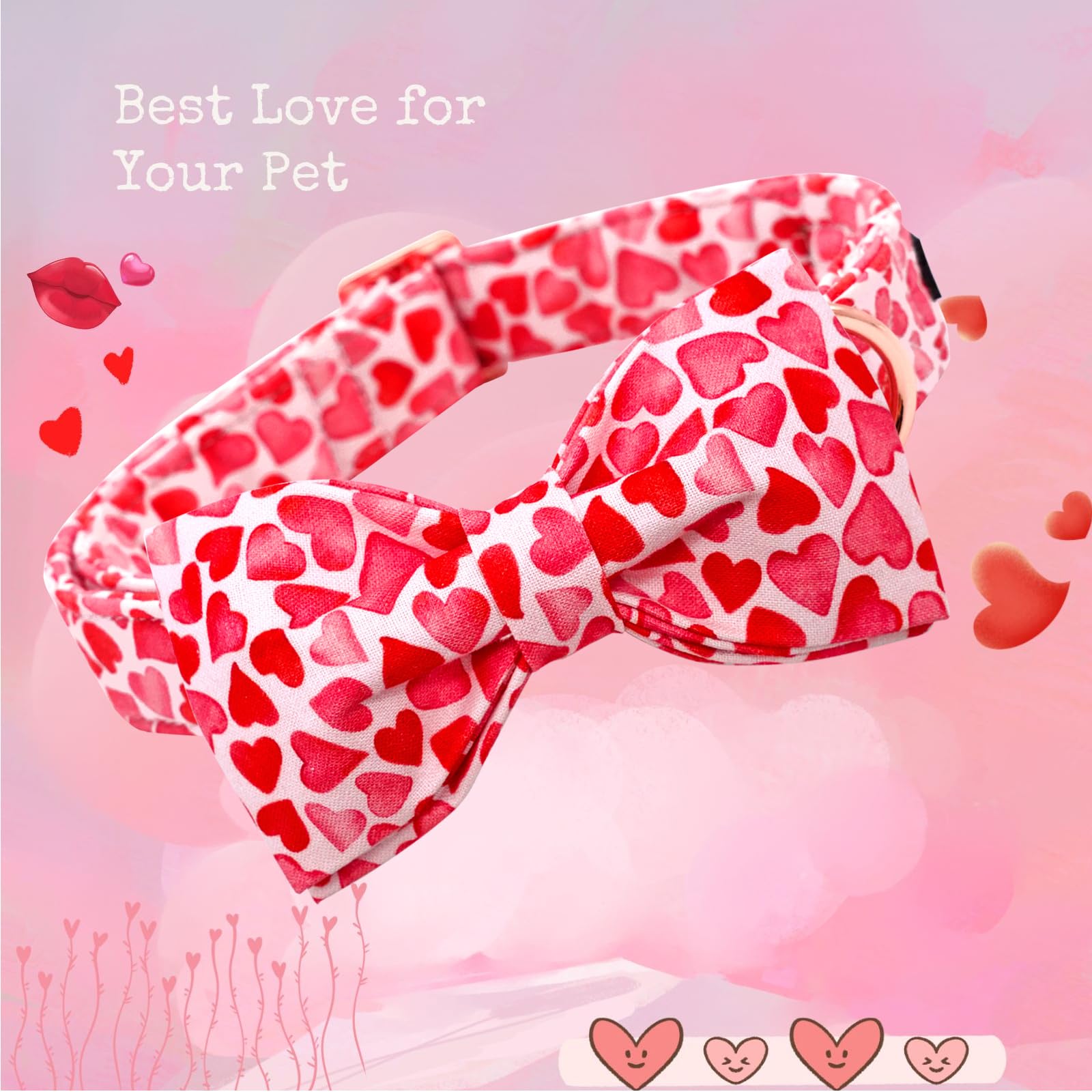 Lionheart Glory Dog Bow Collar Valentine'S Day Dog Collar For Large Dogs, Hearts Dog Collar With Bowtie Spring Dog Collar Pet Co