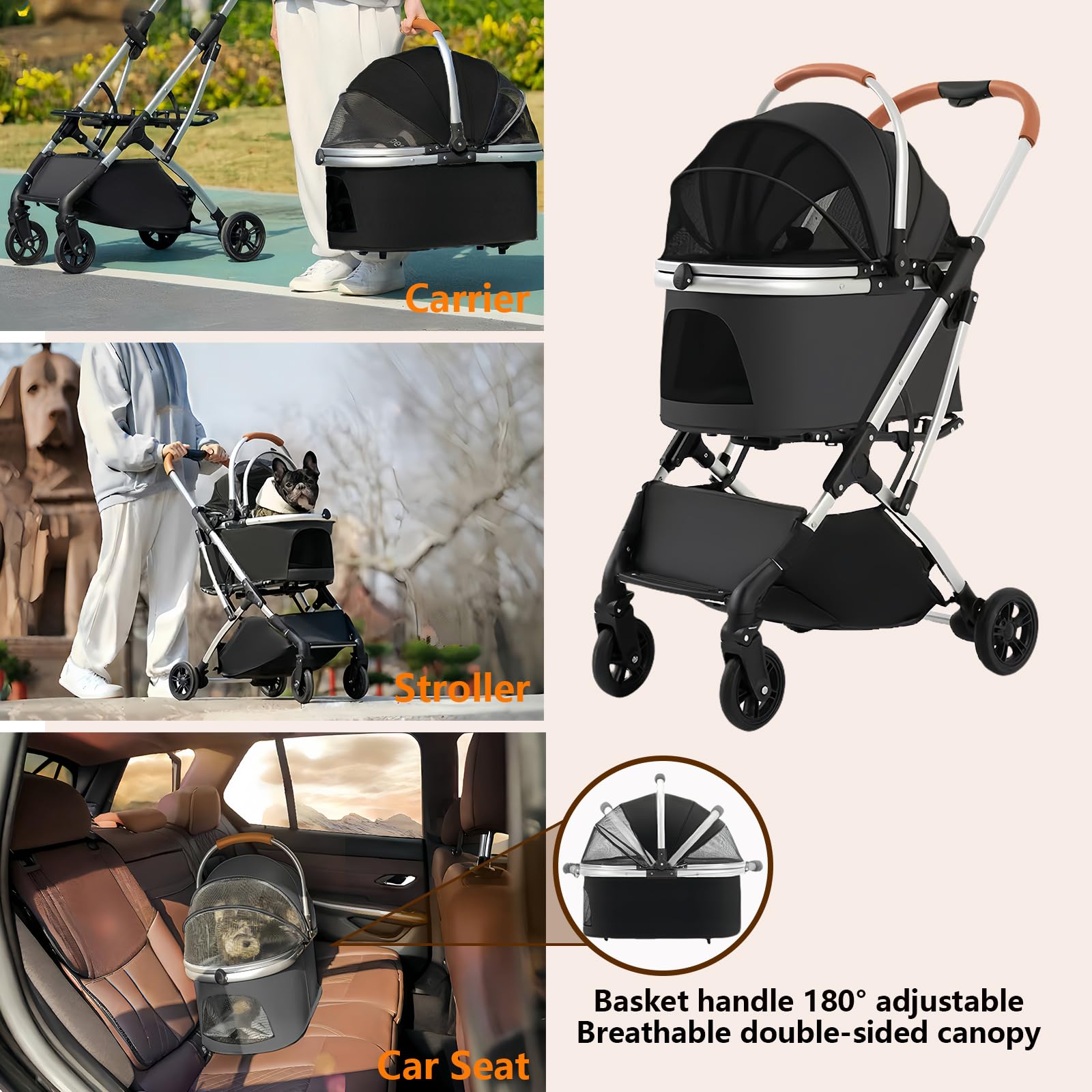 Dog Stroller For Medium Dogs, Cyumail Pet Stroller For Small And Medium Dogs And Cats Weighing Up To 50 Lbs, Cat Strollers For 2