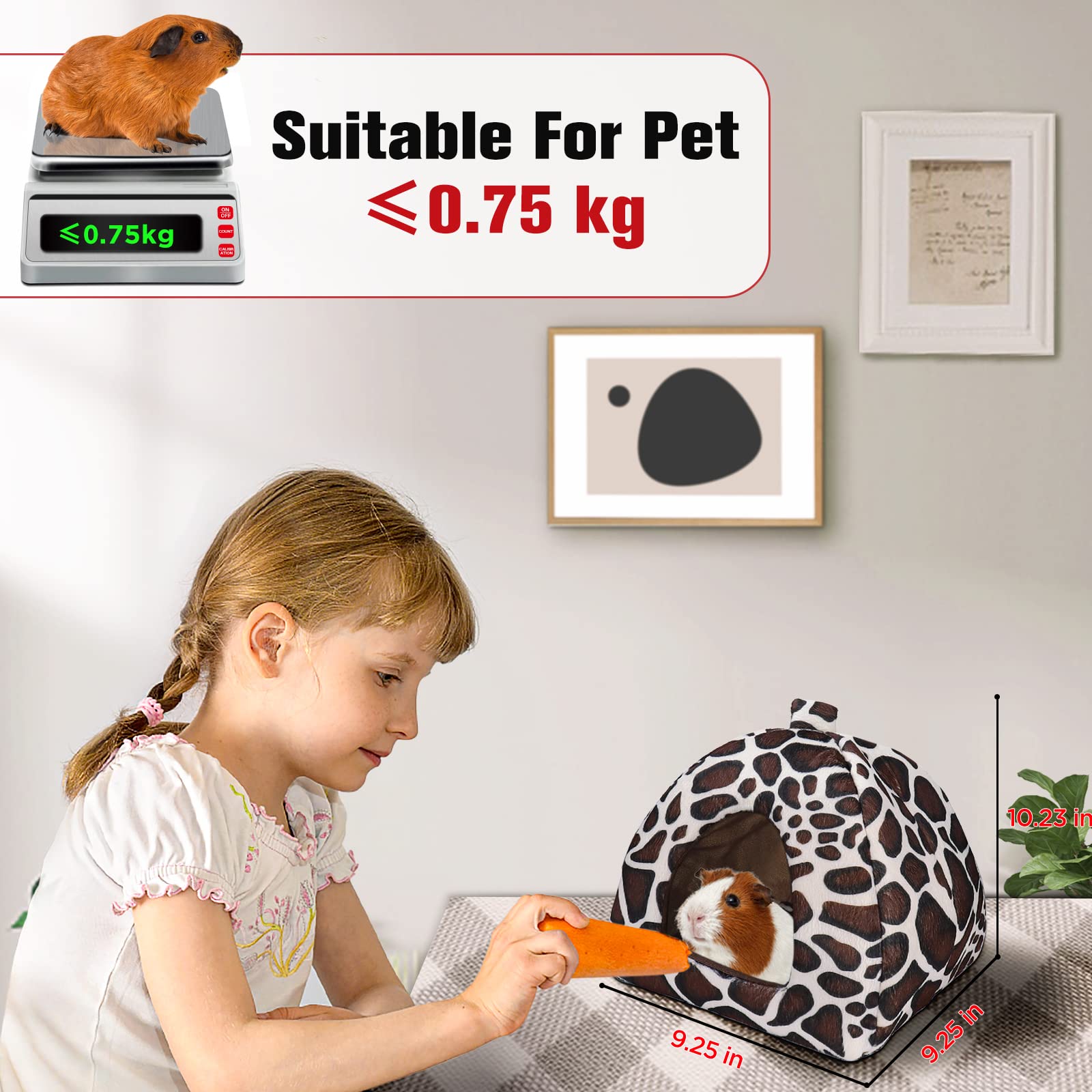 Guinea Pig Bed Rabbit Hideout Warm Fleece Cuddle Cup Washable Winter Sleeping House For Small Pet/Ferret/Chinchilla/Bunny (Leopa