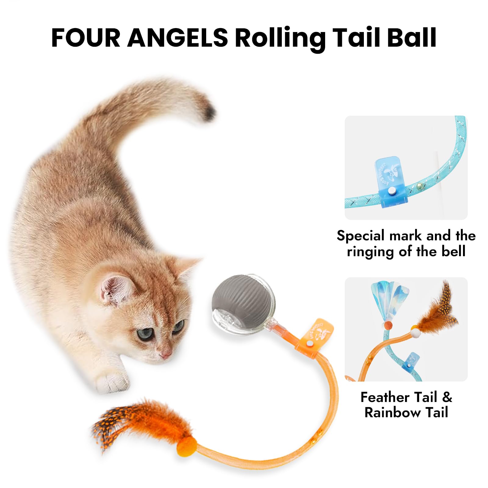 Four Angels 2025 New Generation Interactive Cat Ball Toy With Elastic Mesh Tail - Automatic Motion-Activated Chirping Kitten Toy