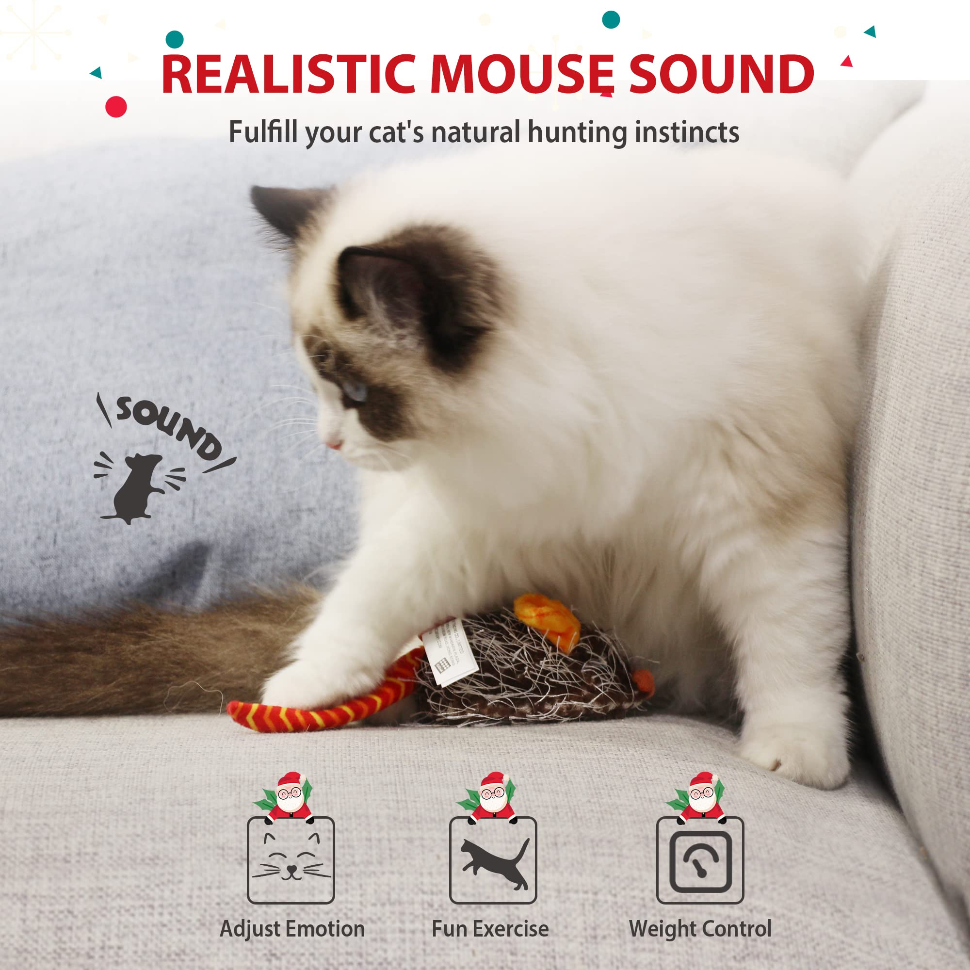 Gigwi Interactive Cat Toy Moving Mouse, Automatic Cat Toy Mice Electronic With Furry Tail, Squeaky Cat Toys For Indoor Cats/Outd