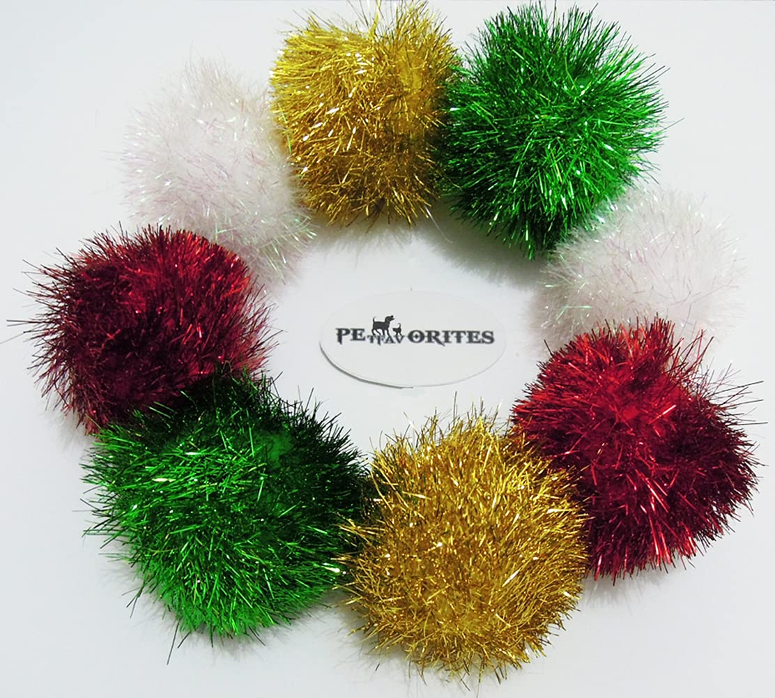 Petfavorites Bushy Sparkle Ball Cat Toy, Interactive Glitter Pom Pom Cat Toy Balls For Kittens, 8 Pack.