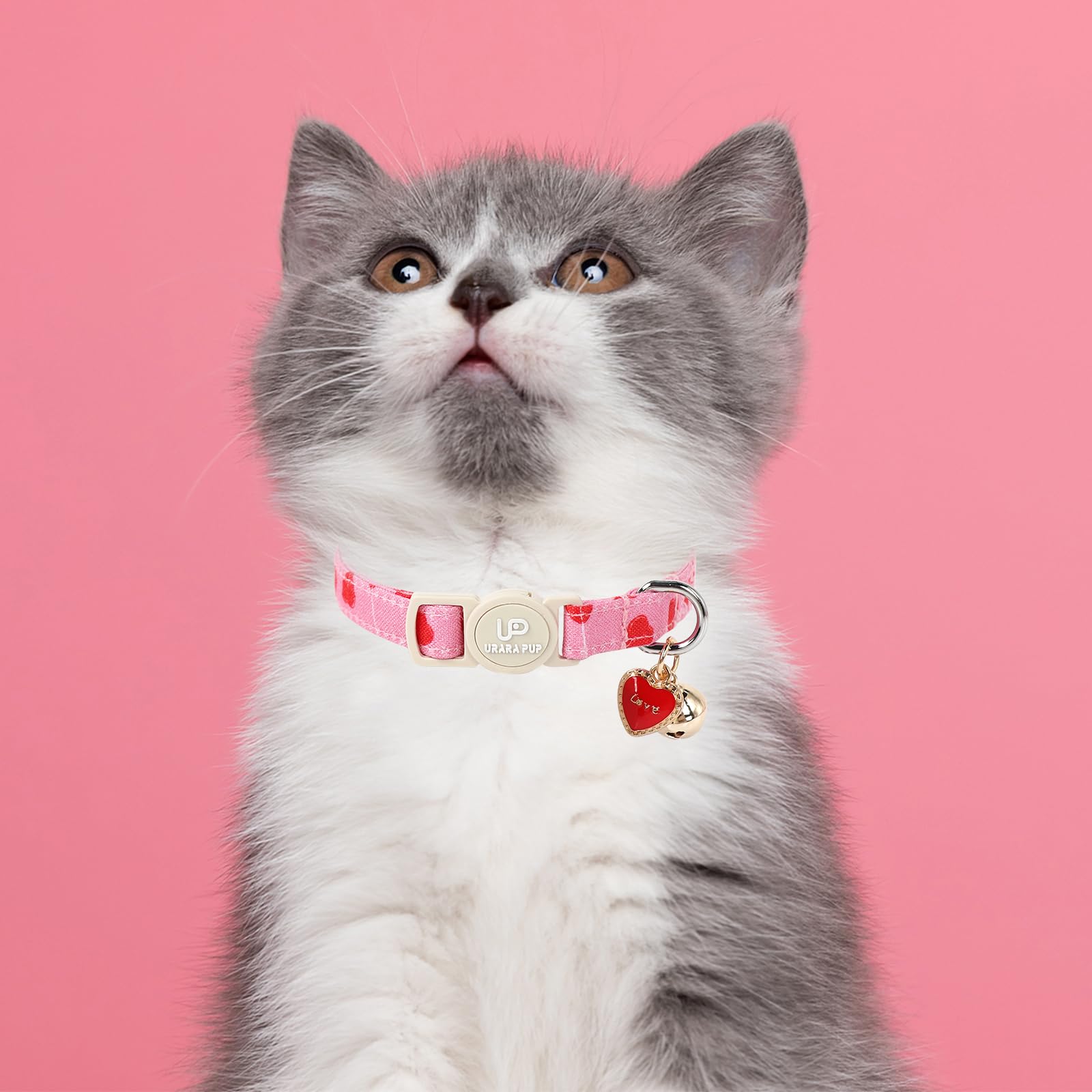 Up Urara Pup Cat Collar, 2 Pack Cat Collars-Cute Breakaway Cat Collar With Bell & Pendant, Valentine'S Day Kitten Collars Pink H