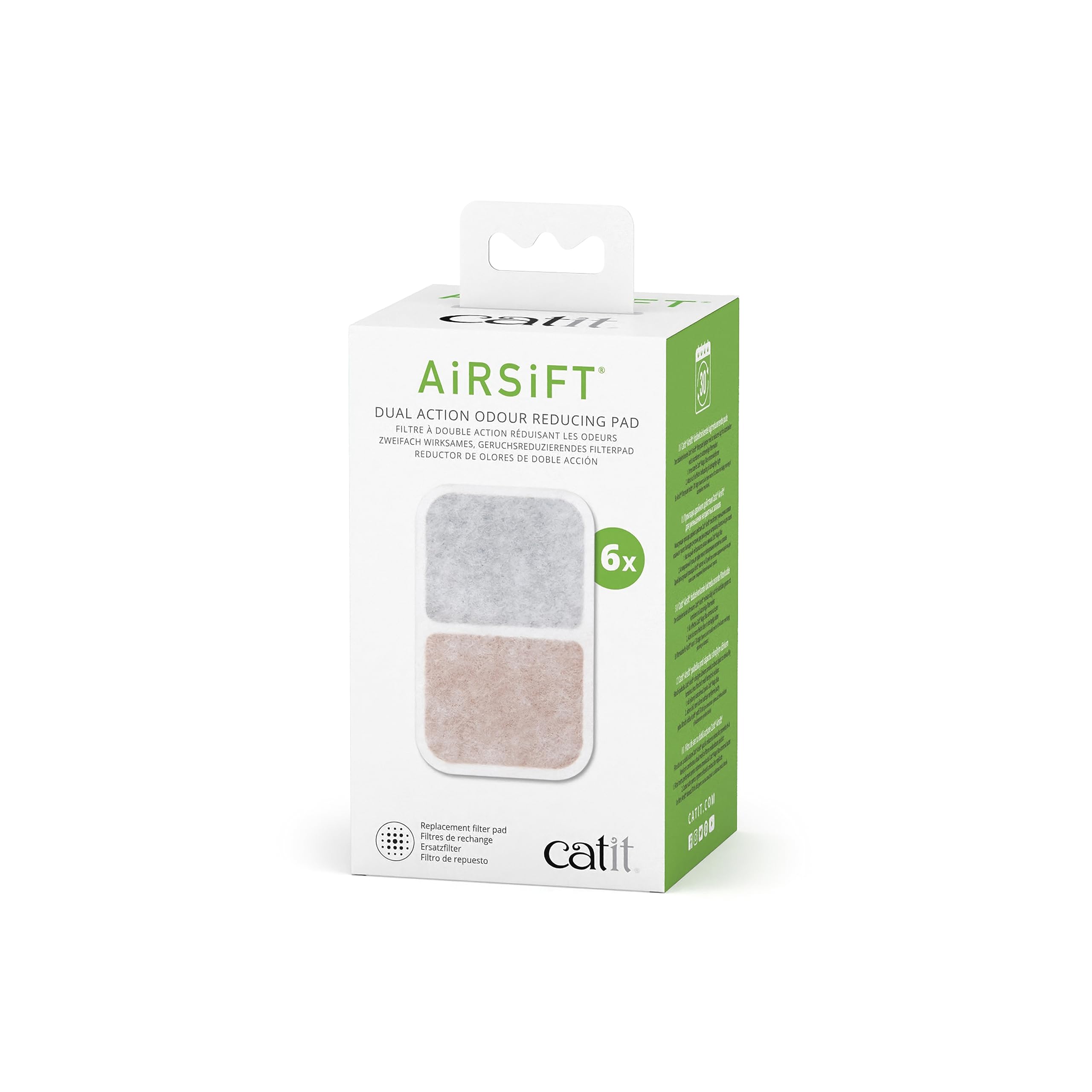 Catit Airsift Dual Action Air Purifier Pad, 6 Pack – Two Media Filter To Keep Litter Box Odors At Bay