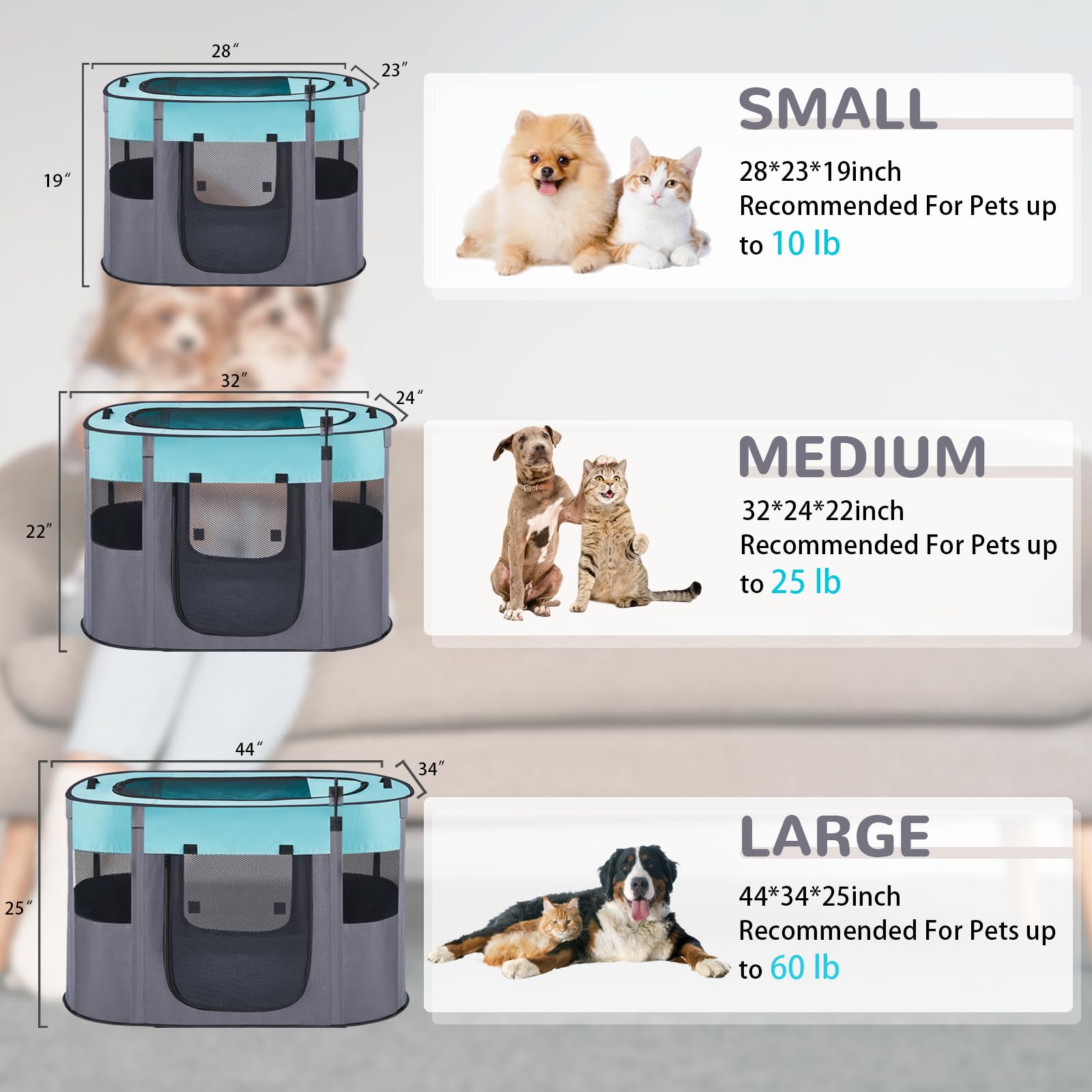 Portable Dog Cat Playpen with Waterproof Pad,Collapsible Pet Puppy Kitten Crate,Foldable Small Animals Kennel Cage for Indoor Ou