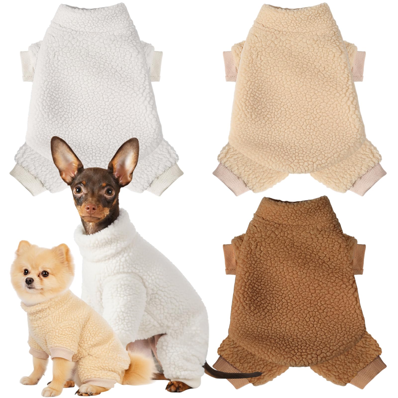 Reginary 3 Pcs Winter Dog Pajamas Fleece Puppy Clothes Warm Doggy Fuzzy for 4 Legs Pet Cute Coats Elastic Soft Winter Holiday Ju