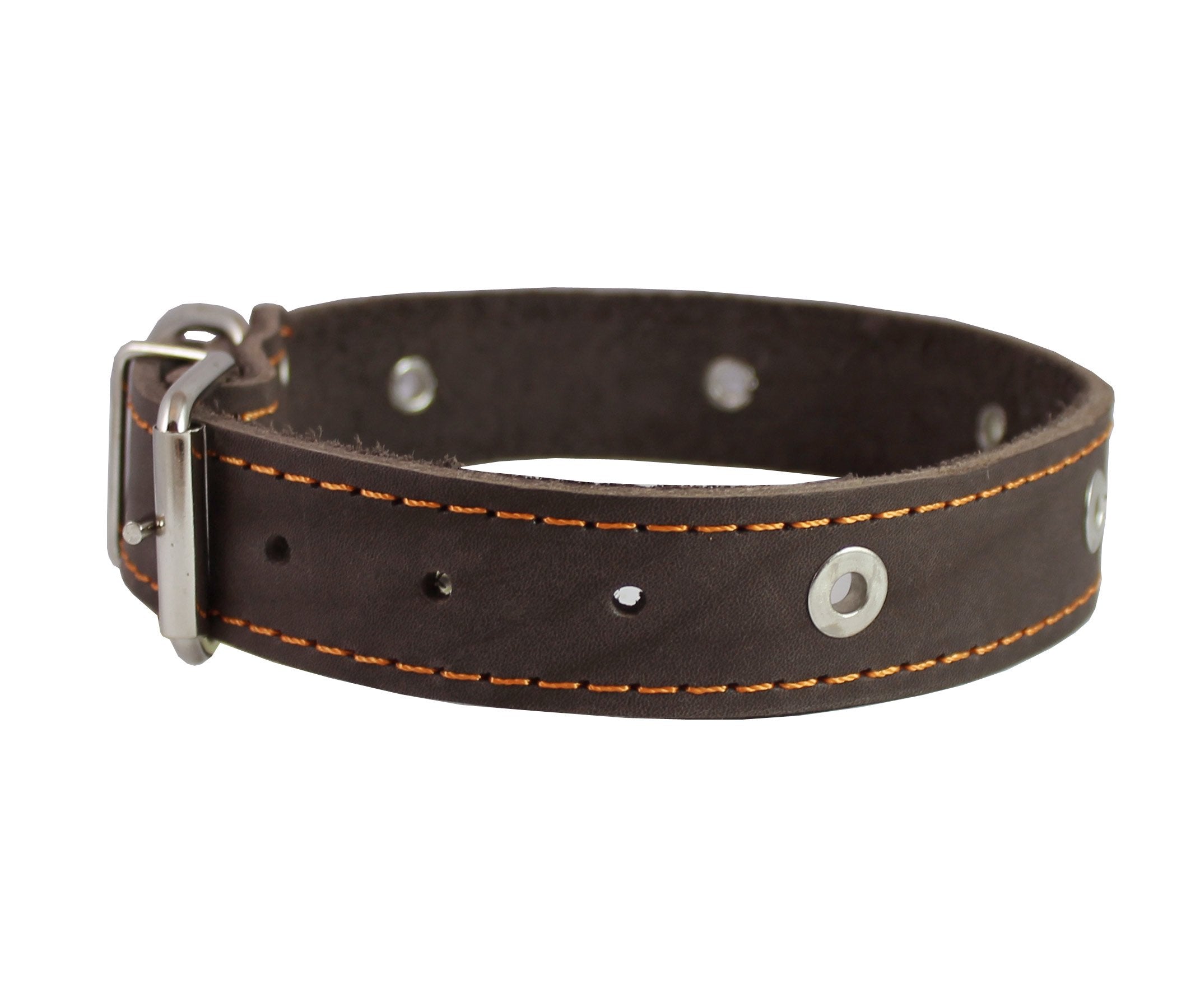 Genuine Leather Studded Dog Collar, Brown, 1.25' Wide. Fits 15'-18.5' Neck. Amstaff
