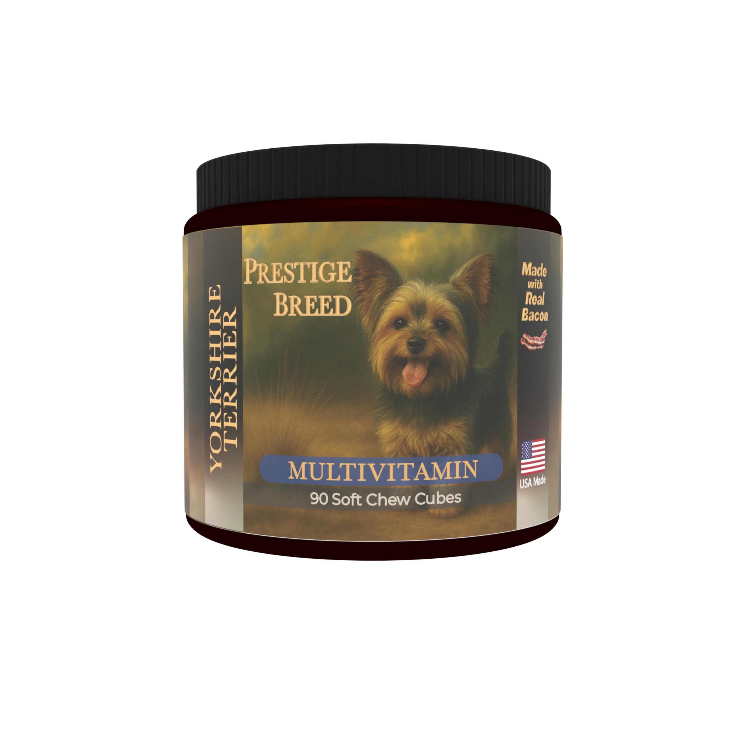 Prestige Breed Multivitamins, Balanced Nutrition for Your Yorkie, 90 Count, Made in the USA with Real Bacon