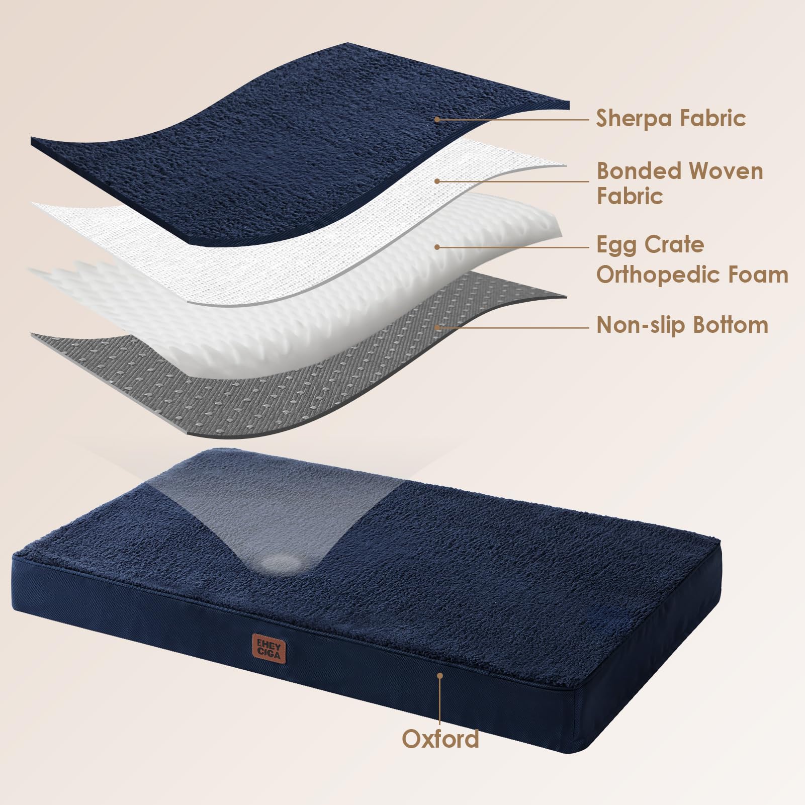 Eheyciga Orthopedic Medium Dog Beds For Small Dogs With Removable Washable Cover For Crate, Navy, 30X20