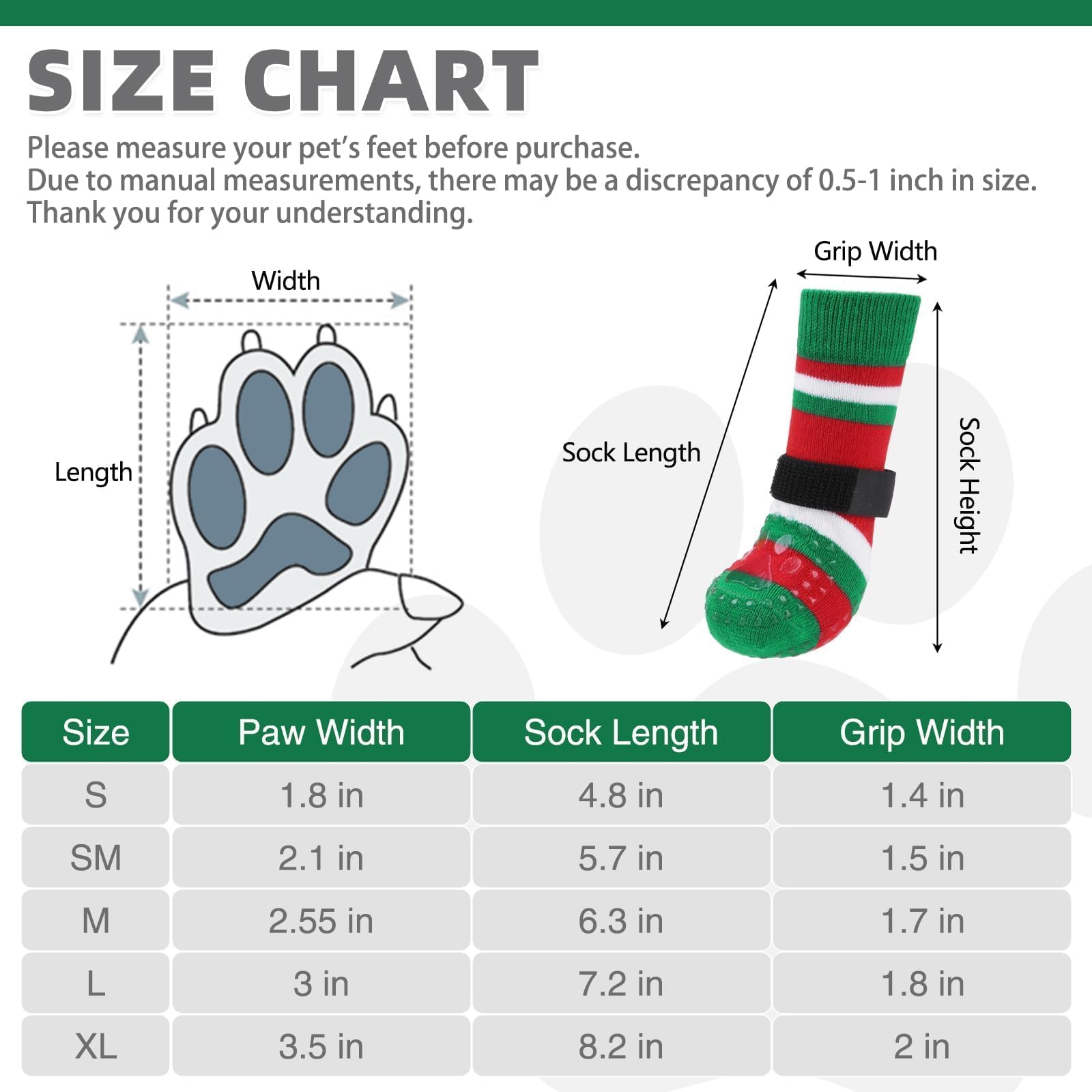 KOOLTAIL Anti Slip Dog Socks to Prevent Licking Paws with Grippers, 3 Pairs Dog Christmas Outfit Paw Protector, Double Sides Str