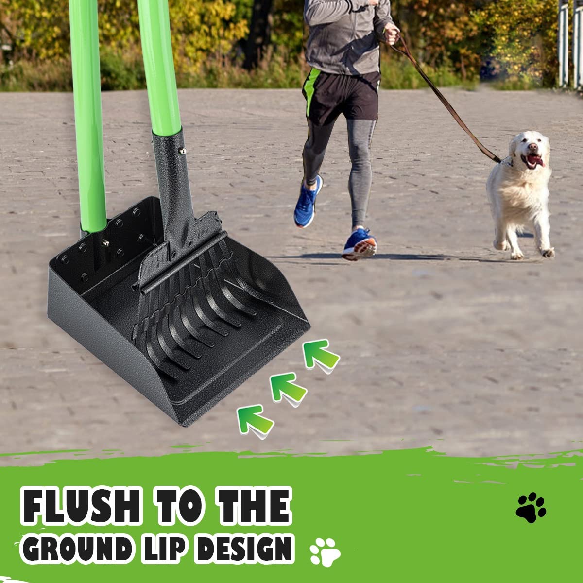 Mxf Pooper Scooper, Dog Pooper Scooper Long Handle Stainless Metal Tray And Rake Set For Medium Small Dogs Heavy Duty - Use On Grass, Dirt Or Gravel - Pet Supplies (Green)