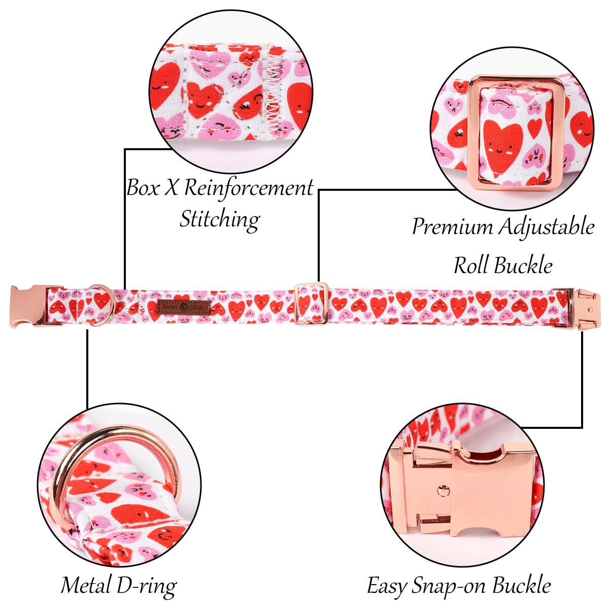 Lionet Paws Valentine'S Dog Collar, Cute Pink Heart Dog Collar For Large Dogs, Adjustable Cotton Love Pet Collars For Large Dogs