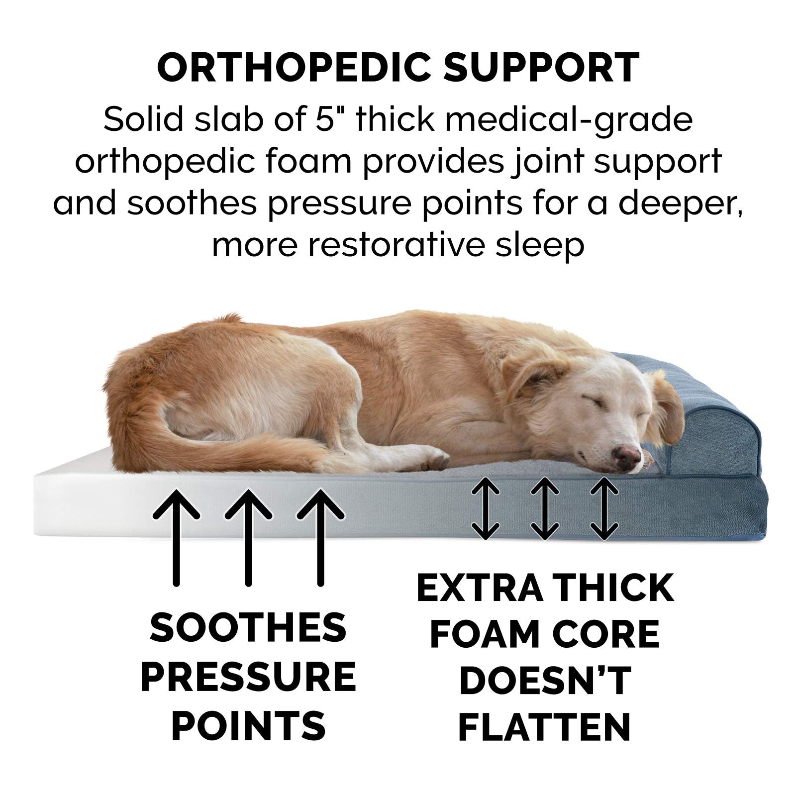 Furhaven Orthopedic Dog Bed For Large Dogs W/ Removable Bolsters & Washable Cover, For Dogs Up To 125 Lbs - Sherpa & Chenille So