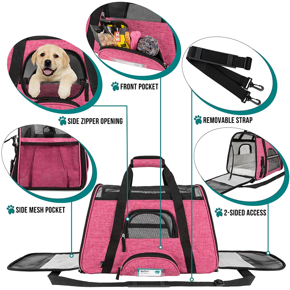 Petami Airline Approved Pet Carrier For Cat, Soft Sided Dog Carrier For Small Dog, Cat Travel Supplies Accessories Indoor Cat, Ventilated Pet Carrying Bag Medium Large Kitten Puppy, Large Heather Pink