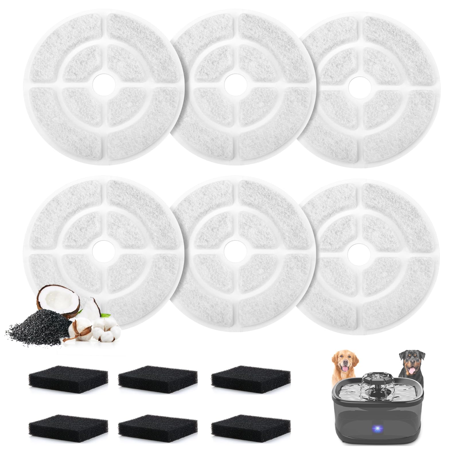 Dog Water Fountain Filters Replacement For Sibays - 2.5Gal/9.5L Pet Fountain Replacement Filter, 7'' Large Cat Bowl Filter, 18Cm