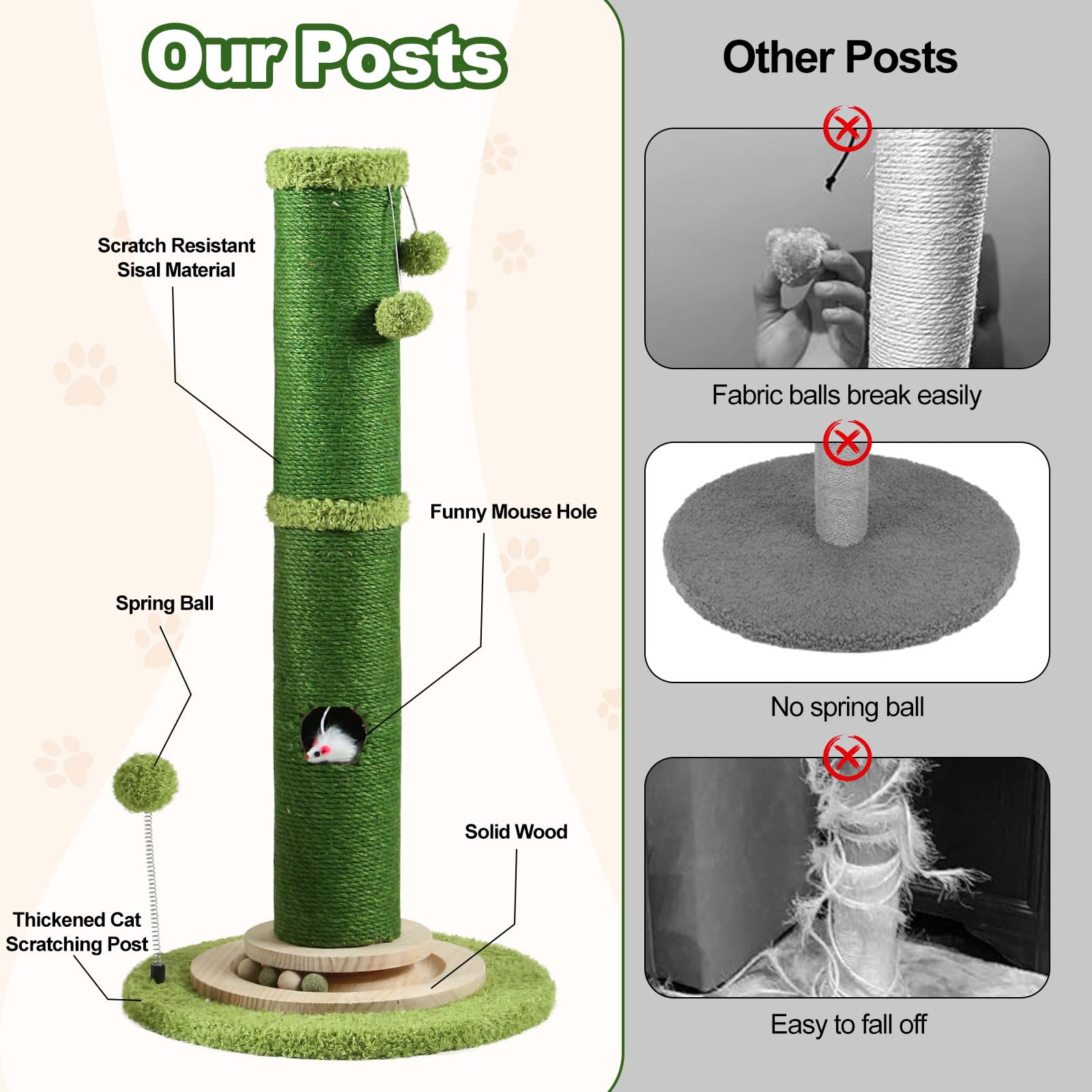 Oyx Scratching Posts For Indoor Cats Adults, 31.8 Tall Cat Scratching Post, Bottom Mouse Hole And Interactive Ball Track, Top