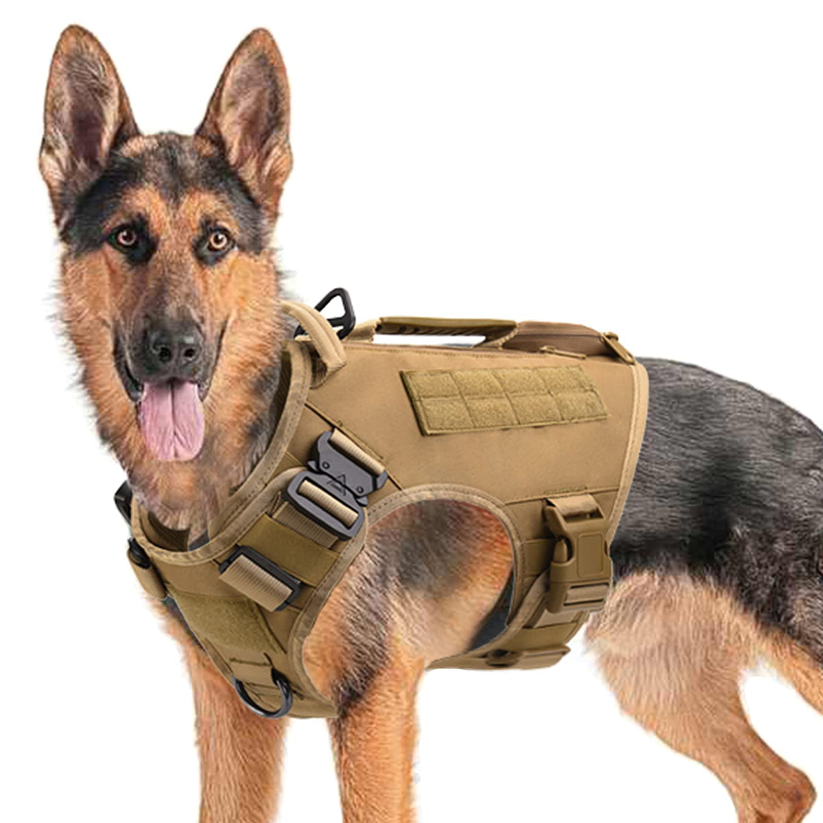 Tactical Dog Harness For Medium And Large Dogs No Pull Adjustable Dog Vest For Training Hunting Walking Military Dog Harness With Handle Service Dog Vest With Molle & Loop Panels Khaki,L(Vest Only)