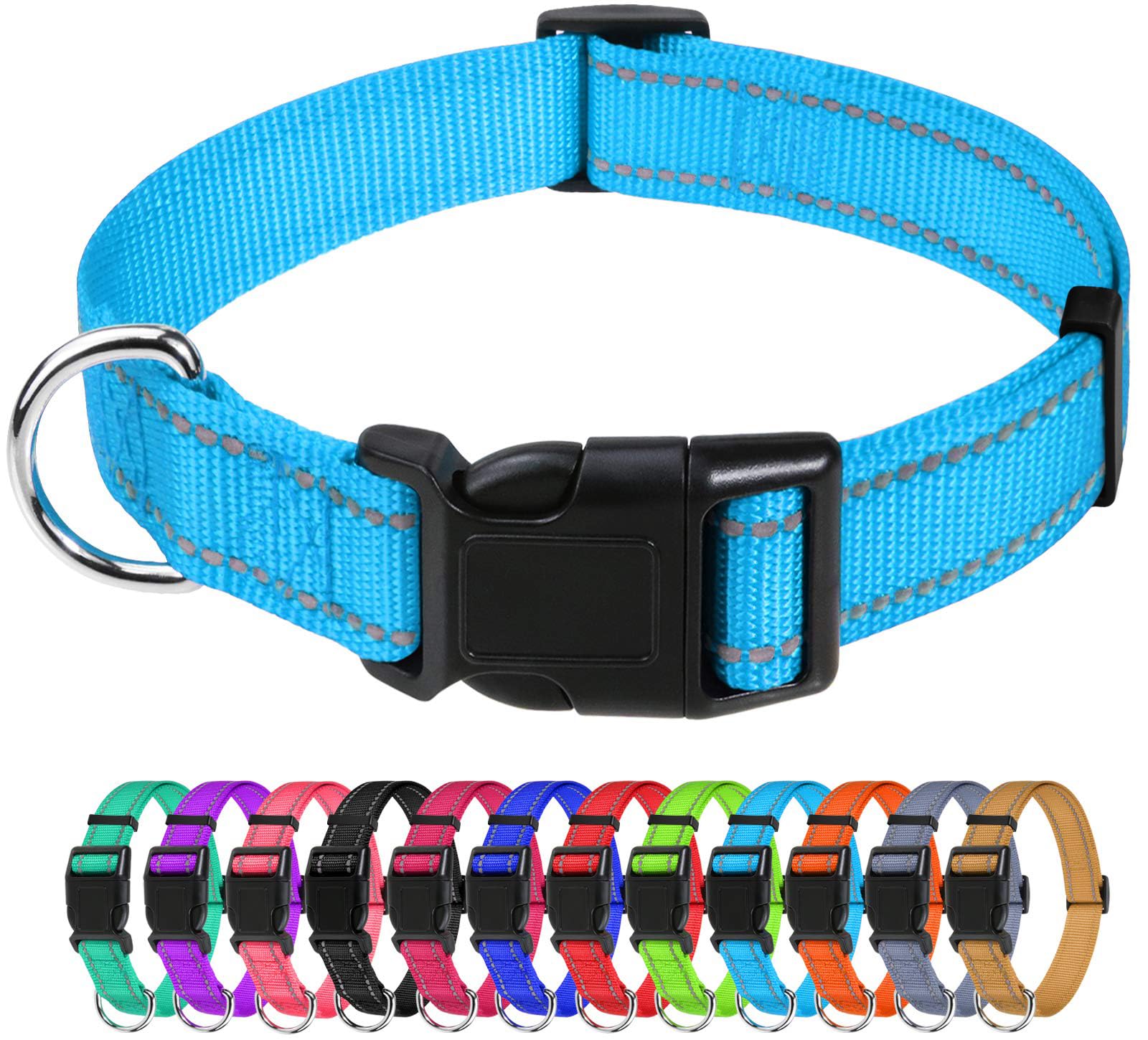 Tagme Reflective Nylon Dog Collars, Adjustable Classic Dog Collar With Quick Release Buckle For Extra Large Dogs, Sky Blue, 1'' 