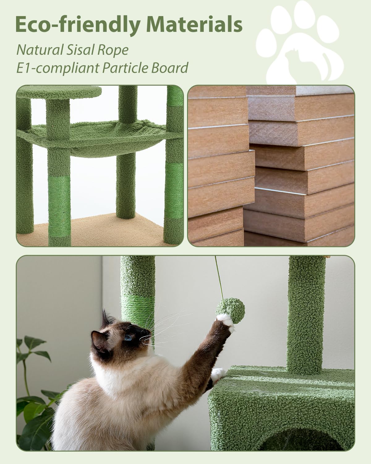 Muttros Cactus Cat Tree For Large Cats With Metal Plush Big Hammock, 56.3'' Cat Tower For Indoor Cats With 2 Door Condo House, 6