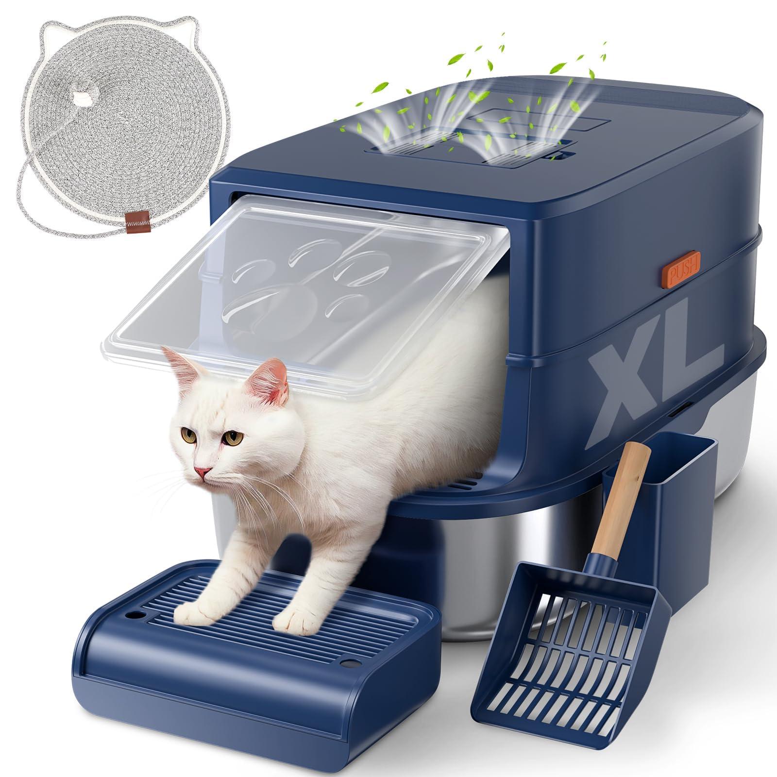 Stainless Steel Cat Litter Box With Lid - 3 In 1 Enclosed Cat Litter Box Xl Extra Large Odor Control Covered Metal Litter Pan Fo