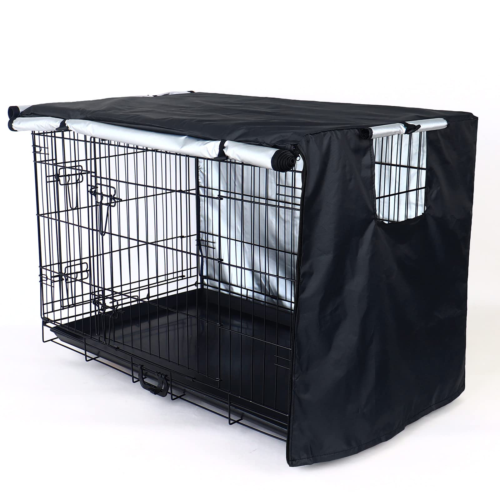 Kefit Durable Dog Crate Cover-Double Door, Pet Kennel Cover Waterproof Anti-Uv Dog Cage Cover Fit For 24-54 Inches Crate -Black