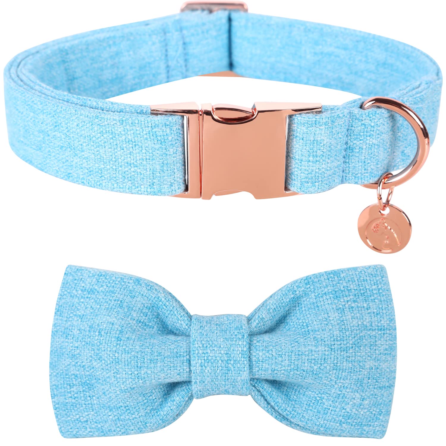 Dogwong Hemp Cotton Dog Collar With Bow Blue Pet Collar Durable Adjustable Puppy Collar For Small Medium Large Dogs