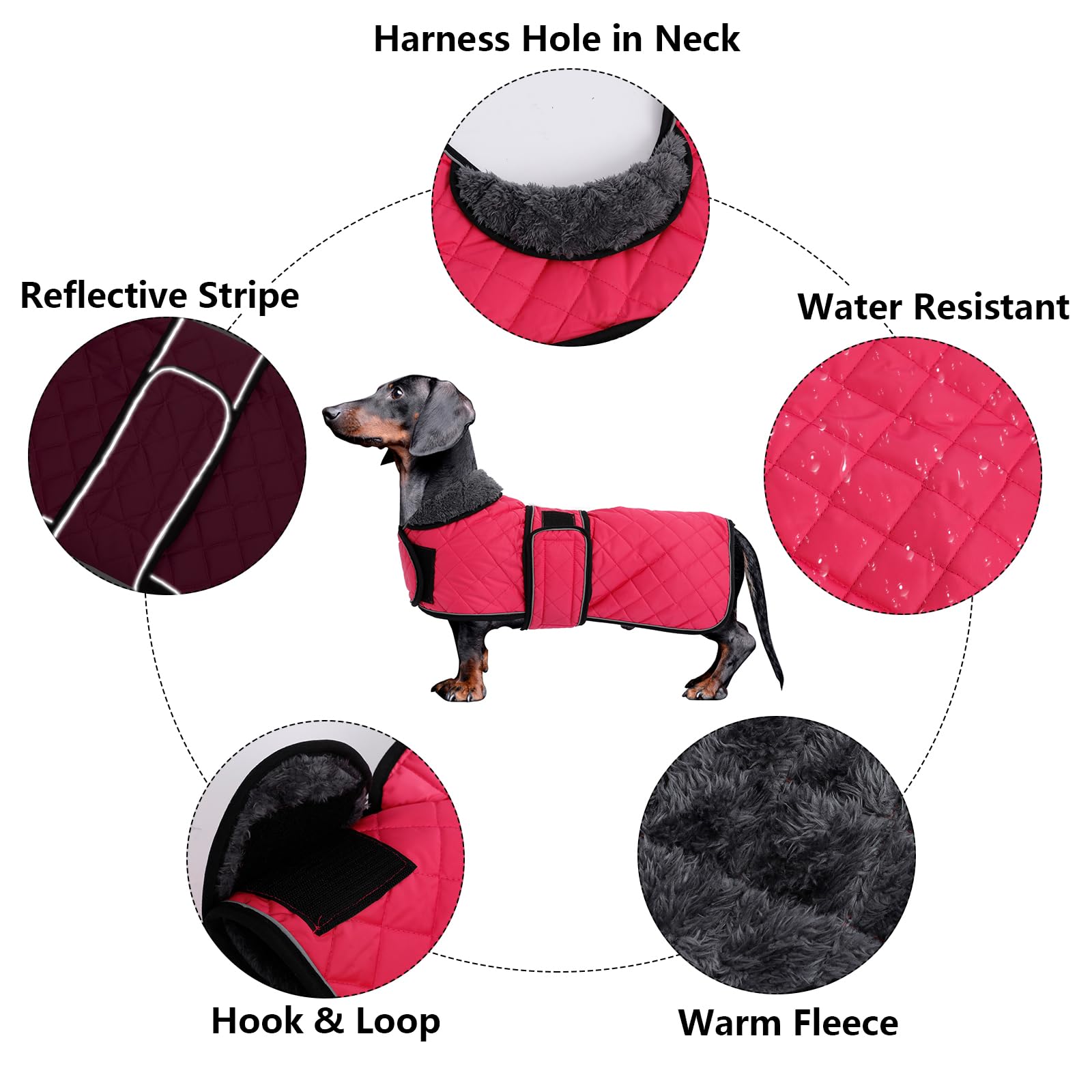 Morezi Dachshund Coats, Dachshund Coat, Coat For Dachshund, Dog Winter Coat With Padded Fleece Lining, Outdoor Dog Apparel With Adjustable Bands - Pink - S