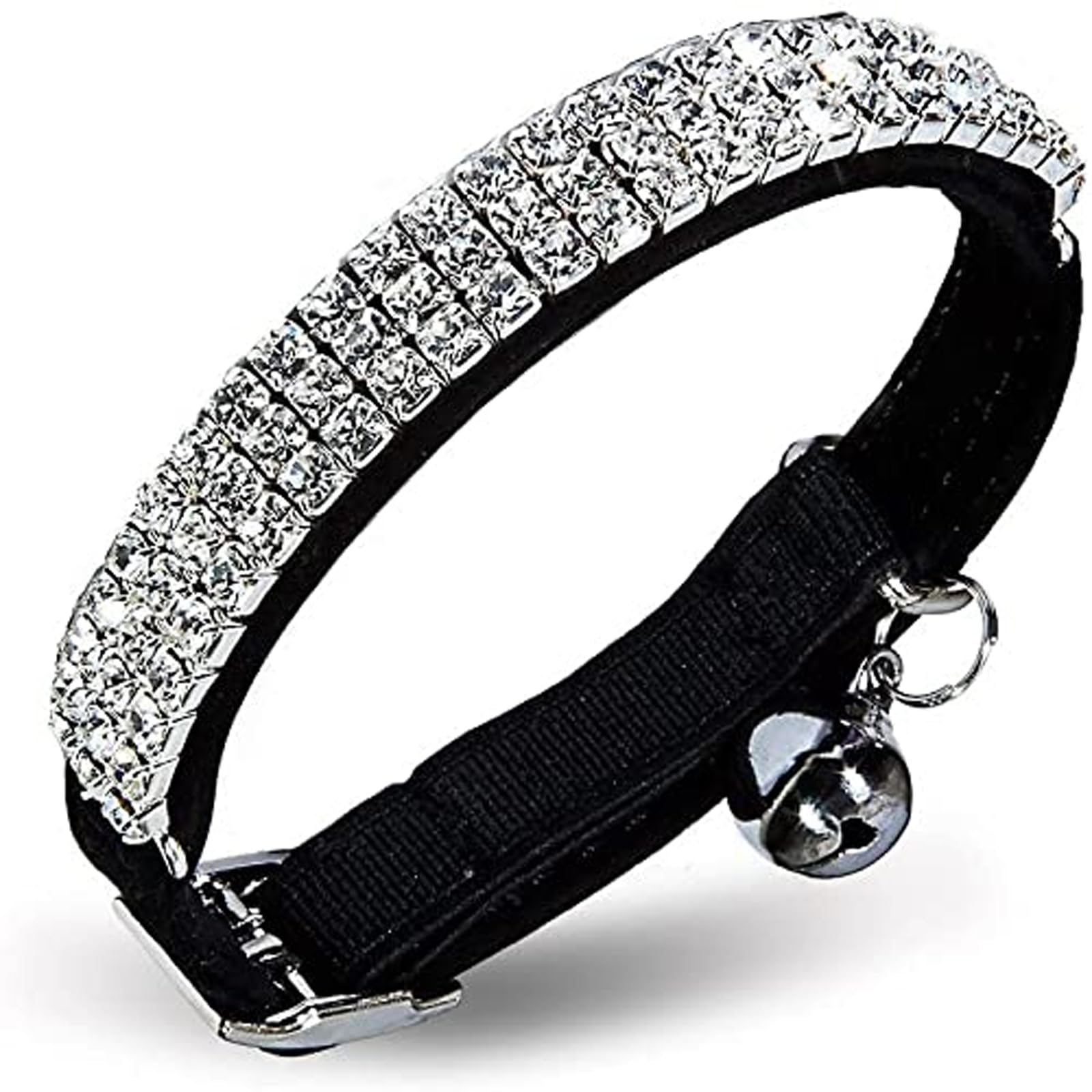 Chukchi Soft Velvet Safe Cat Adjustable Collar Bling Diamante With Bells,11 Inch For Small Dogs And Cats (Black)