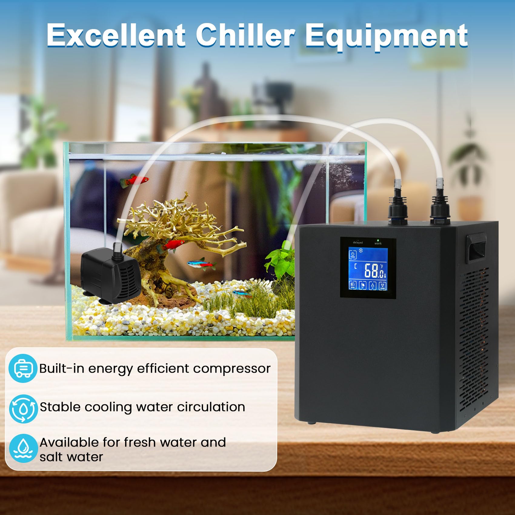Aquarium Chiller 79 Gal, 1/3 HP Water Chiller Machine, Hydroponic Cooling System, Fish Tank Chiller with Upgraded LED display, f