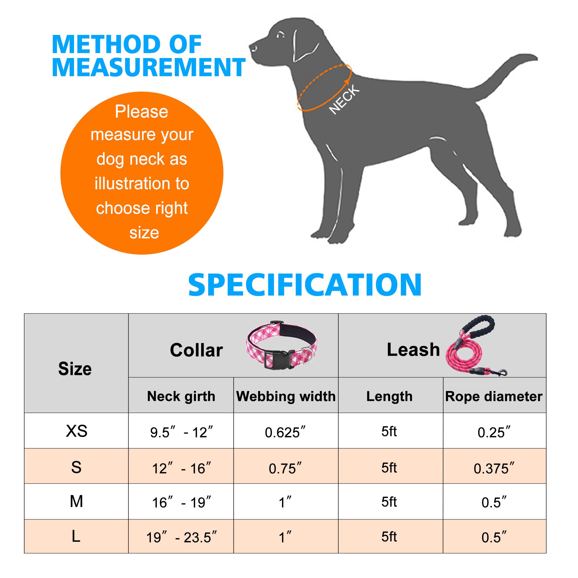 Ladoogo Reflective Dog Collar Padded With Soft Neoprene Breathable Adjustable Nylon Dog Collars For Small Medium Large Dogs (Medium (Pack Of 1), Pink Plaid Collar+Leash)