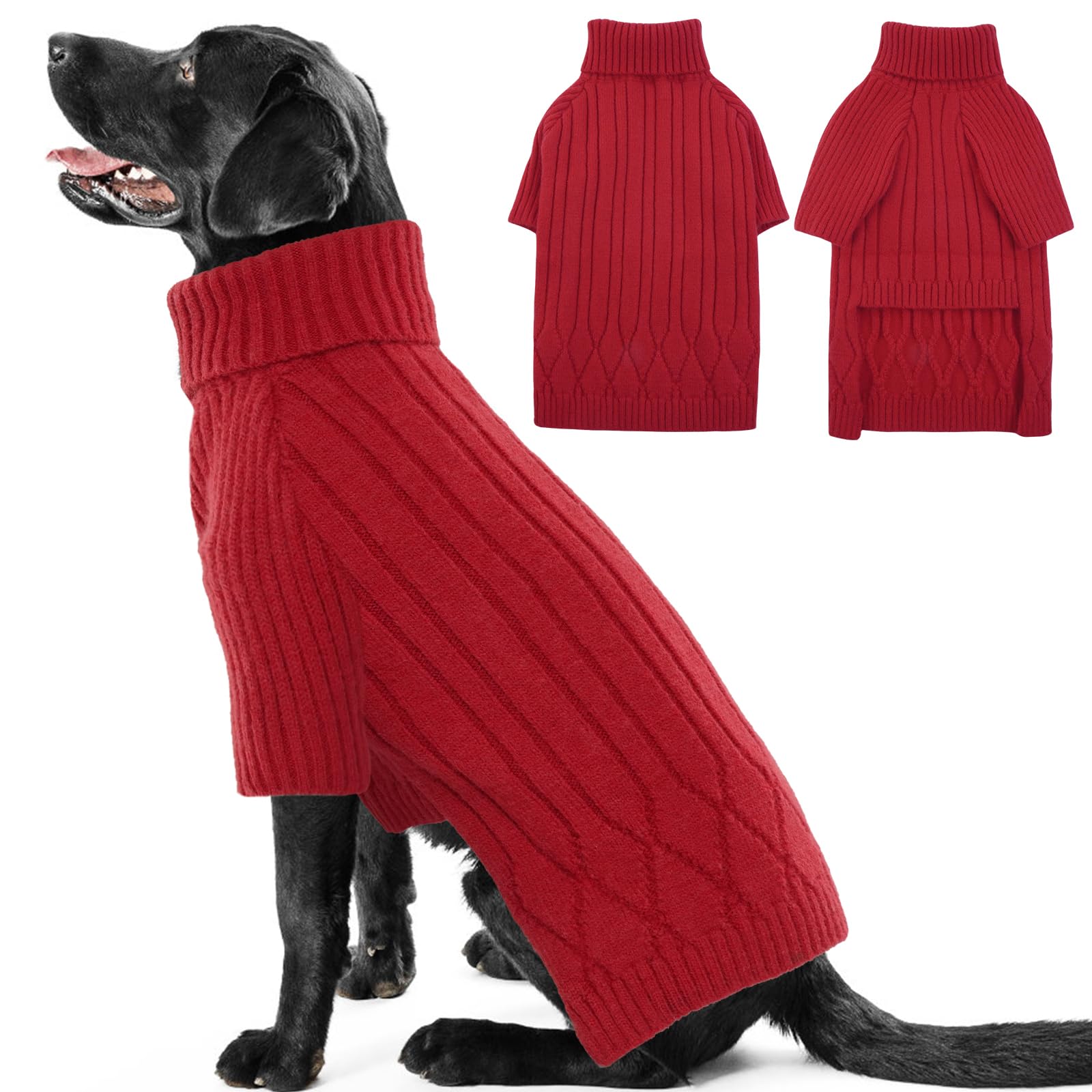 Ouobob Large Breed Dog Sweaters, Warm Winter Fall Turtleneck Knitwear For Girls Boys, Christmas Sweater, Pet Sweatshirt Clothes 