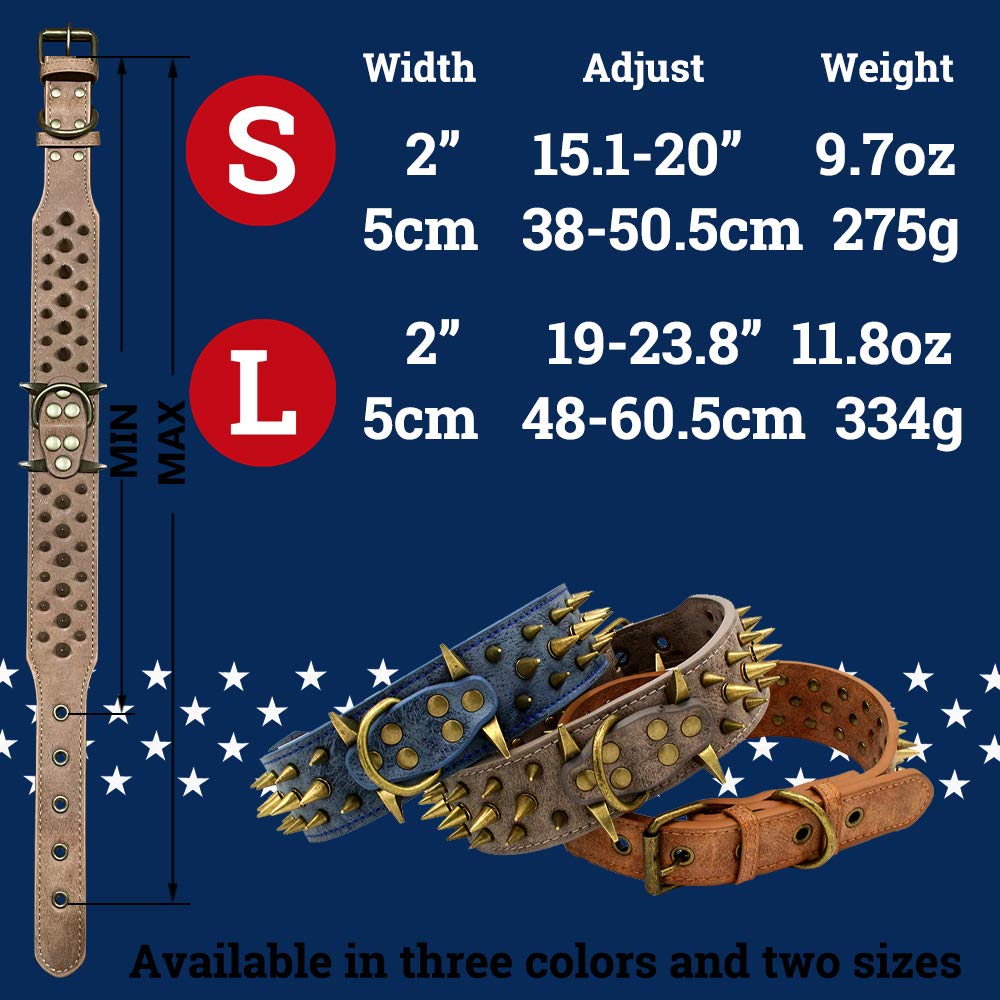 The Mighty Large Spiked Studded Dog Collar - Protect Your Dog'S Neck From Bites, Durable & Stylish, For Large Dogs (Brown L)