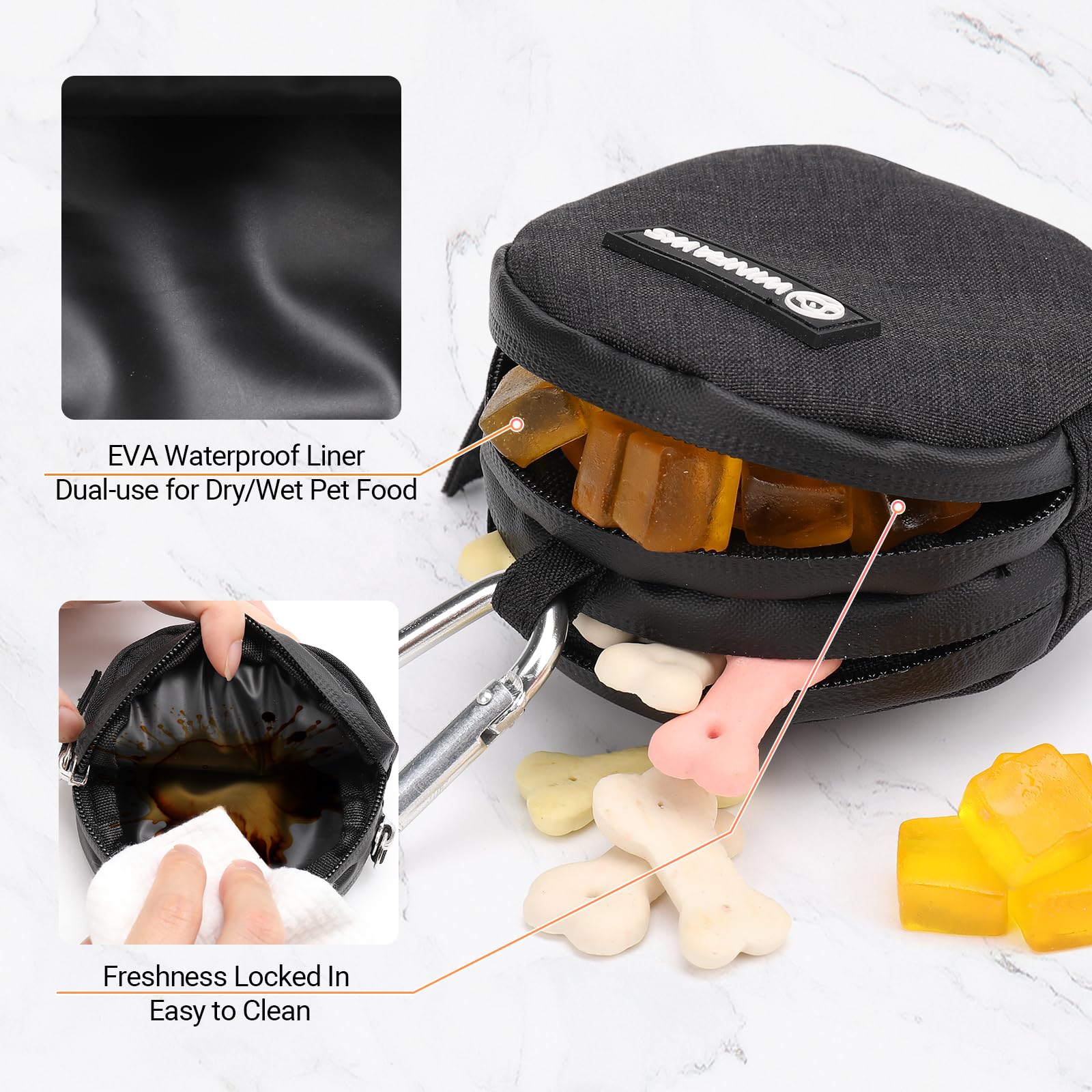 Dog Poop Bag Holder for Leashes- Dog Treat Pouch with Waterproof Zipper,Puppy Training Small Bag with Carabiner & Bungee Toggle,