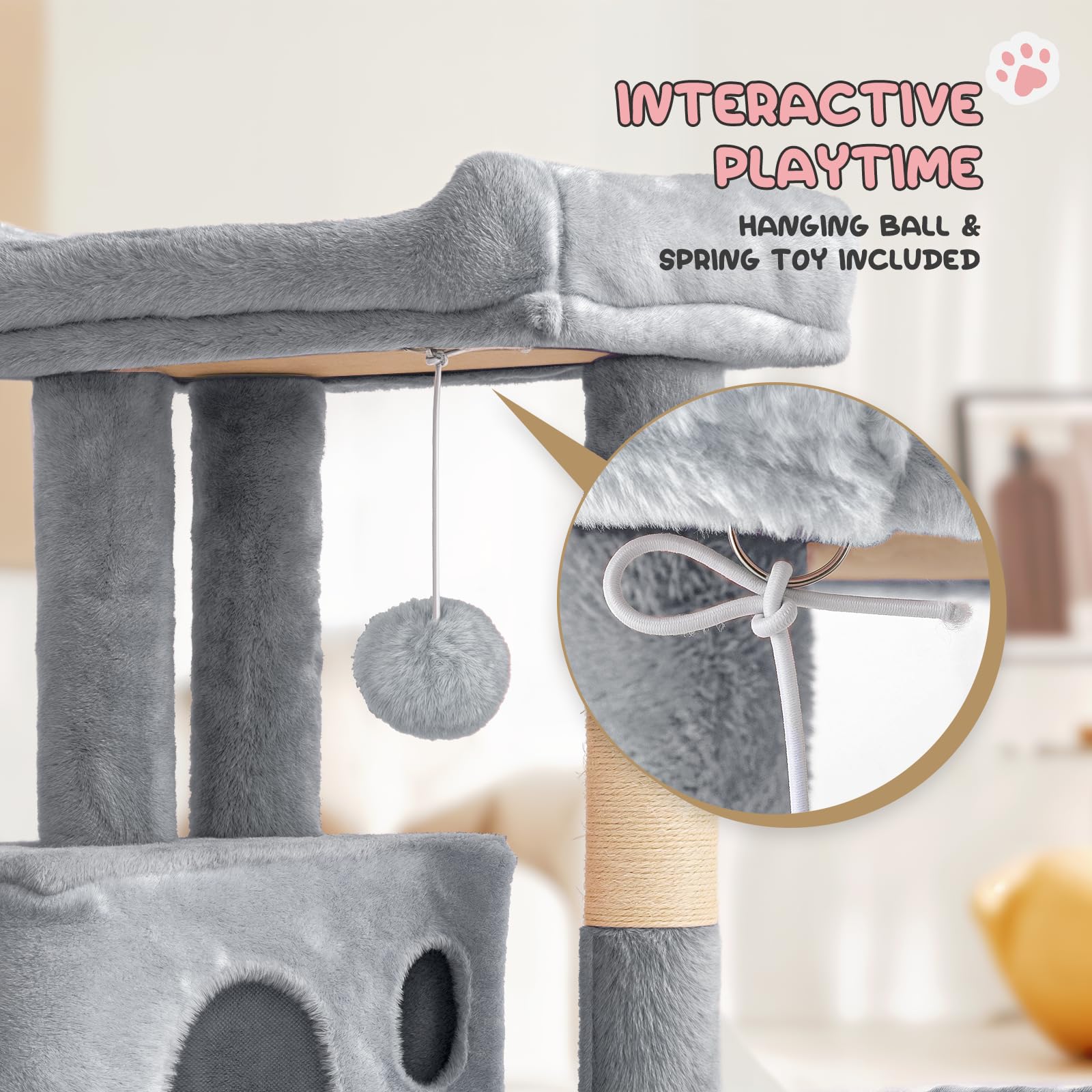 MoNiBloom Cat Tree - 36 Inch Tower with Condo, Scratching Post & Board, Hammock, Indoor Cat Climbing Tree, Light Grey