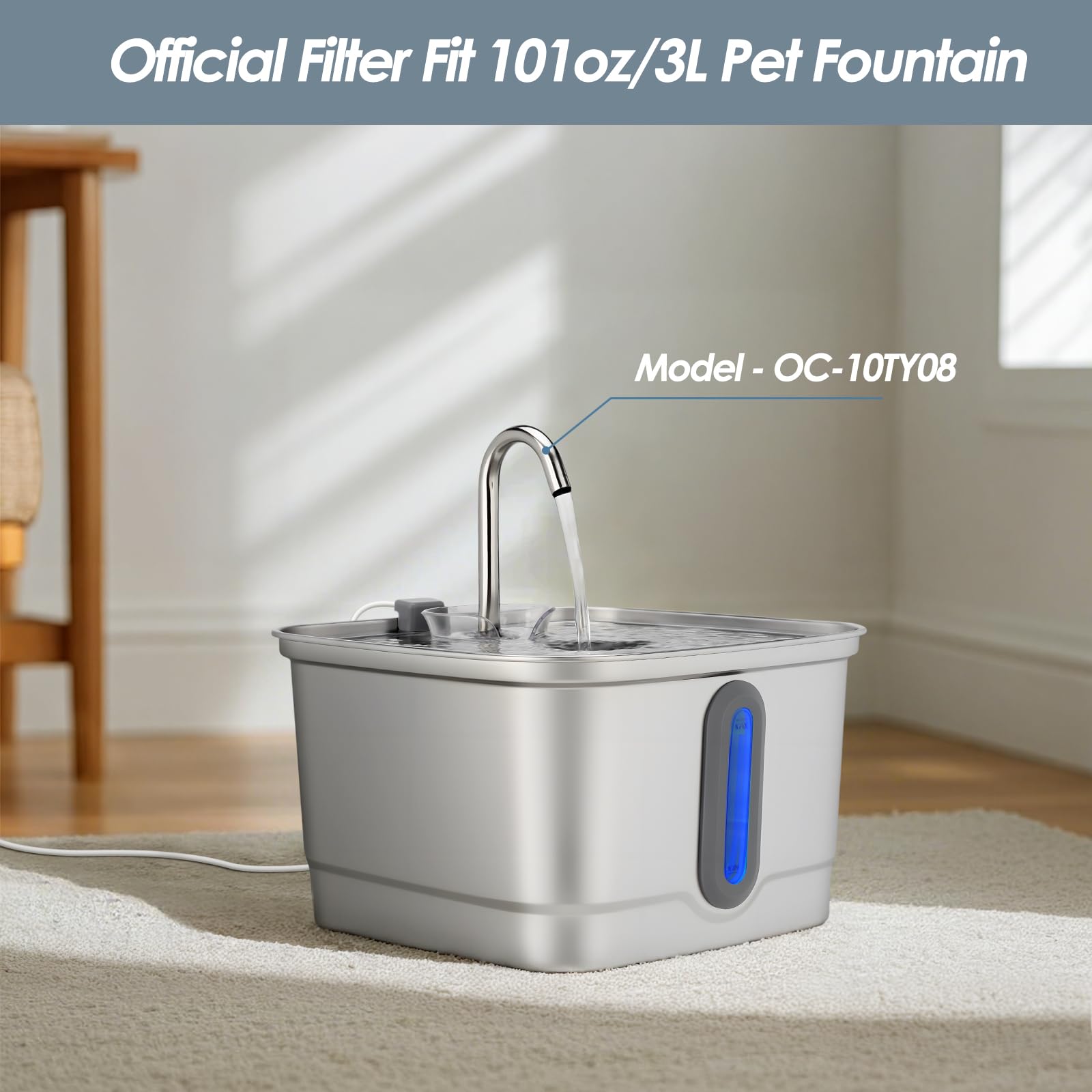 SEIRMEP Official 4 Packs Cat Water Fountain Replacement Filters & Pre-Filter Sponges for 101oz/3L Stainless Steel Cat Water Foun