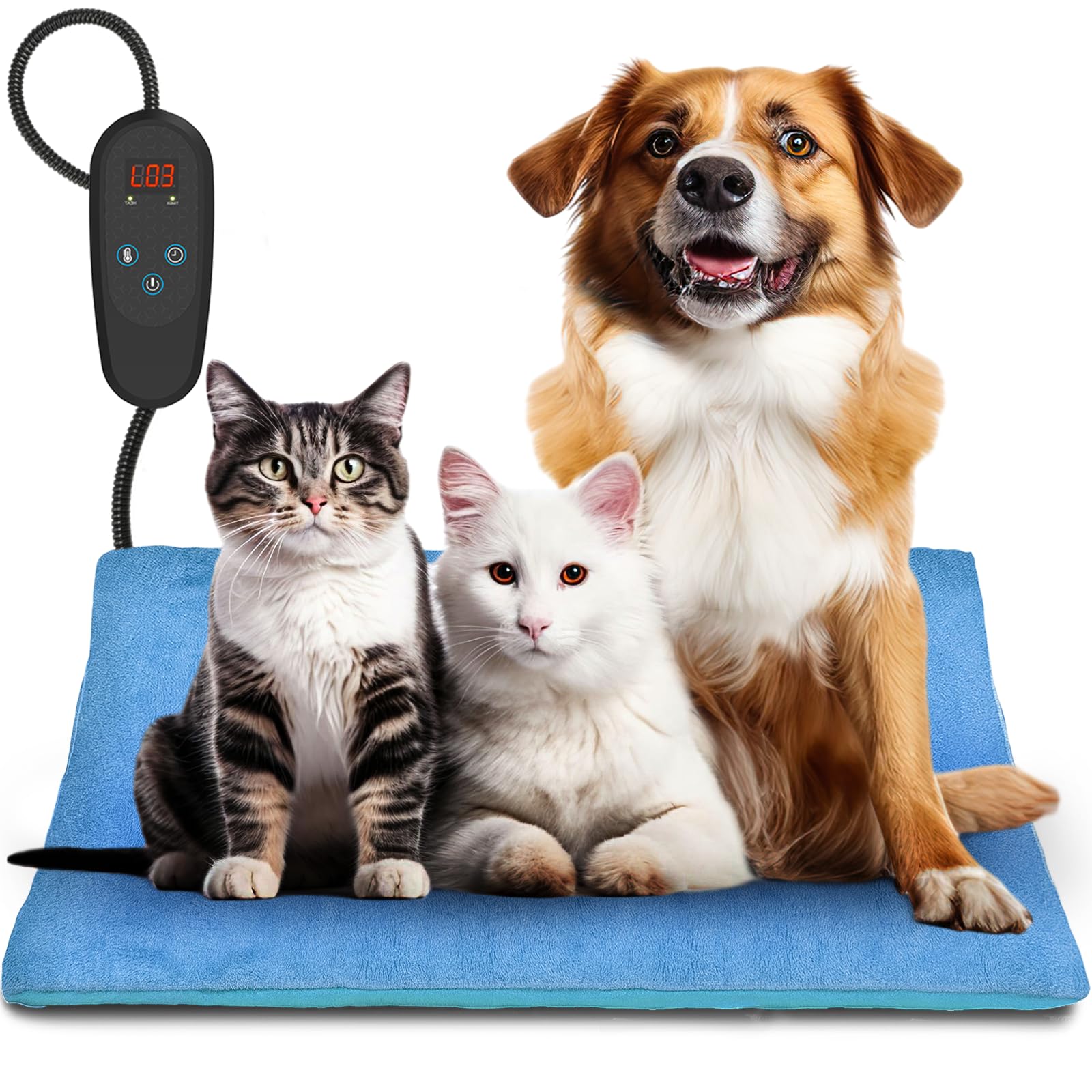 2023 Newest Pet Heating Pad Temperature Adjustment Dog Heating Pad Anti-Bite Puppy Heating Pad With Timer Cat Heating Pad Indoor Waterproof Pet Warming Pad Electric Heated Bed Mat Dog