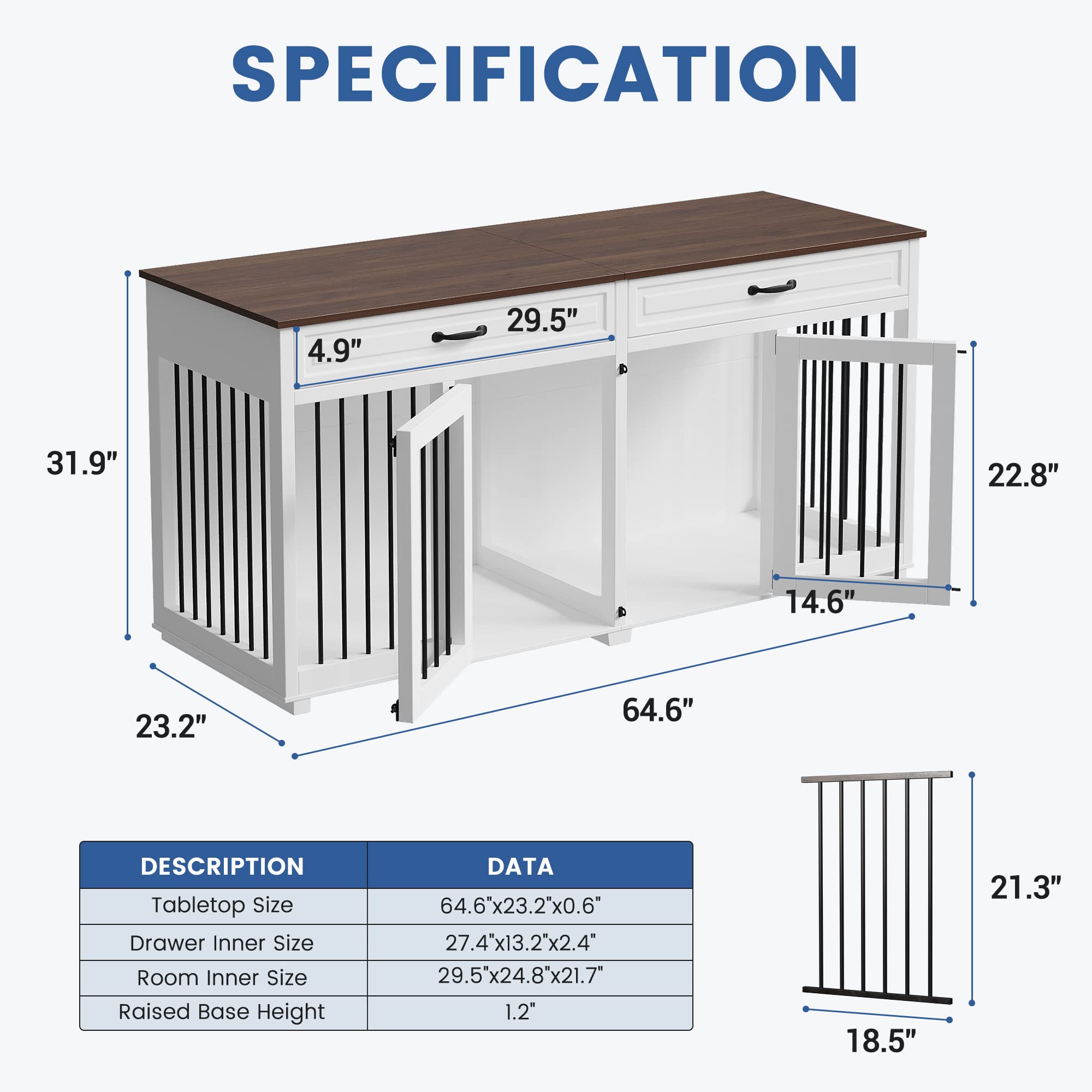 Super Large Dog Crate Furniture, 92.9  Wooden Dog Crate Kennel with 4 Drawers and Divider, XXXL Heavy Duty Dog Crates Cage Furni