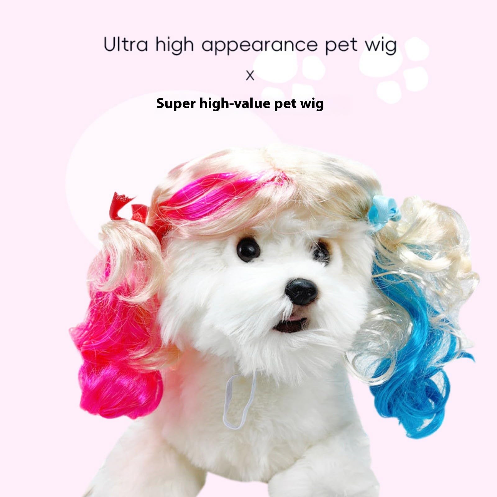 Pet Wig For Dogs & Cats - Realistic Simulated Hair Costume Wig With Adjustable Fit | Halloween, Cosplay, Photo Shoot Accessory F