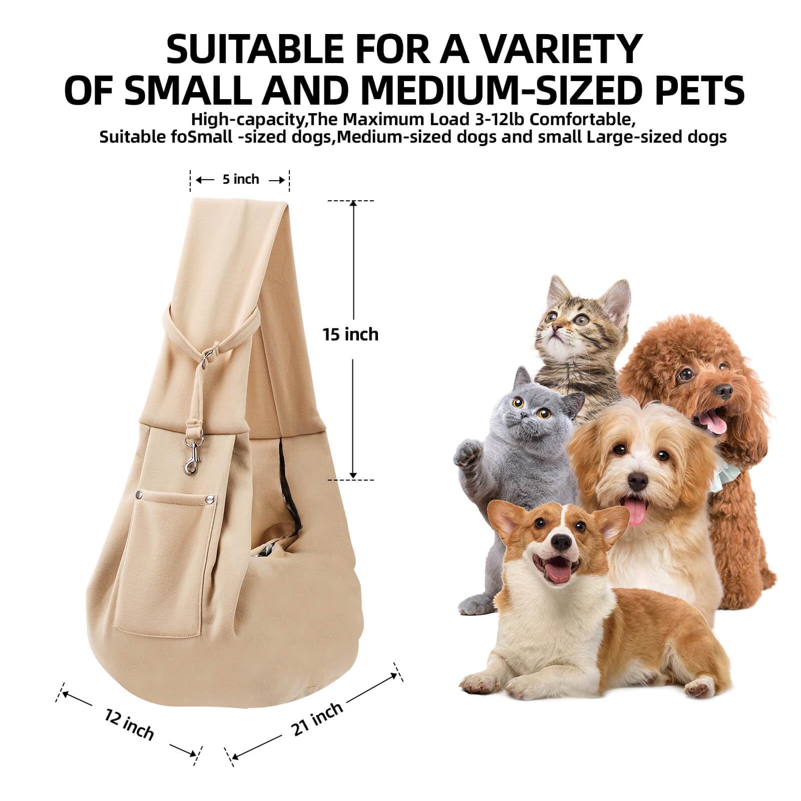 Dog Carrier Sling - Reversible Puppy Carrier Purse With Storage Pocket, Hand-Free Dog Sling Carrier For Carry Small Dogs And Cats, Travel Safety Harness, Dog And Cat Harness (Apricot)