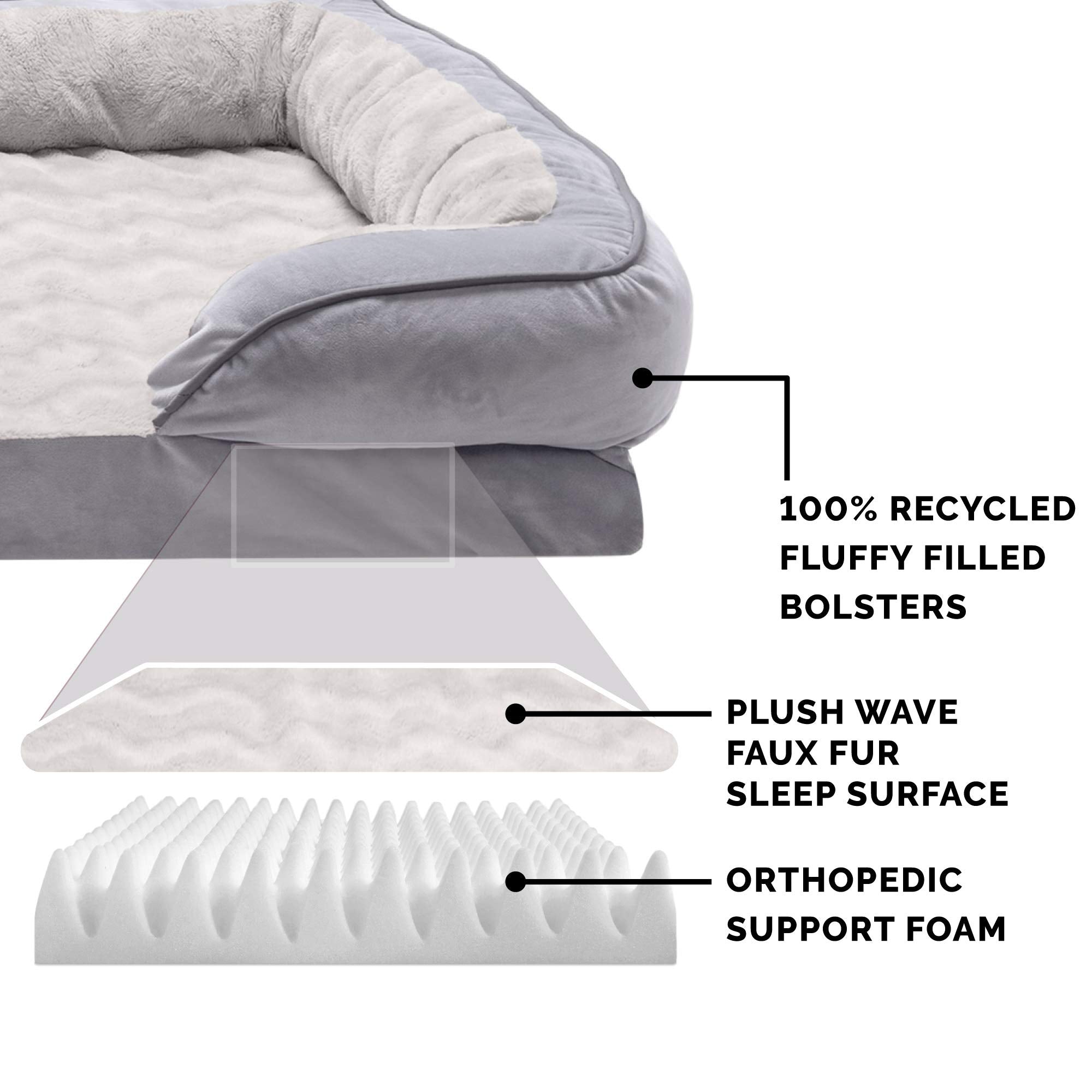 Furhaven Orthopedic Dog Bed For Large Dogs W/ Removable Bolsters & Washable Cover, For Dogs Up To 95 Lbs - Plush & Velvet Waves